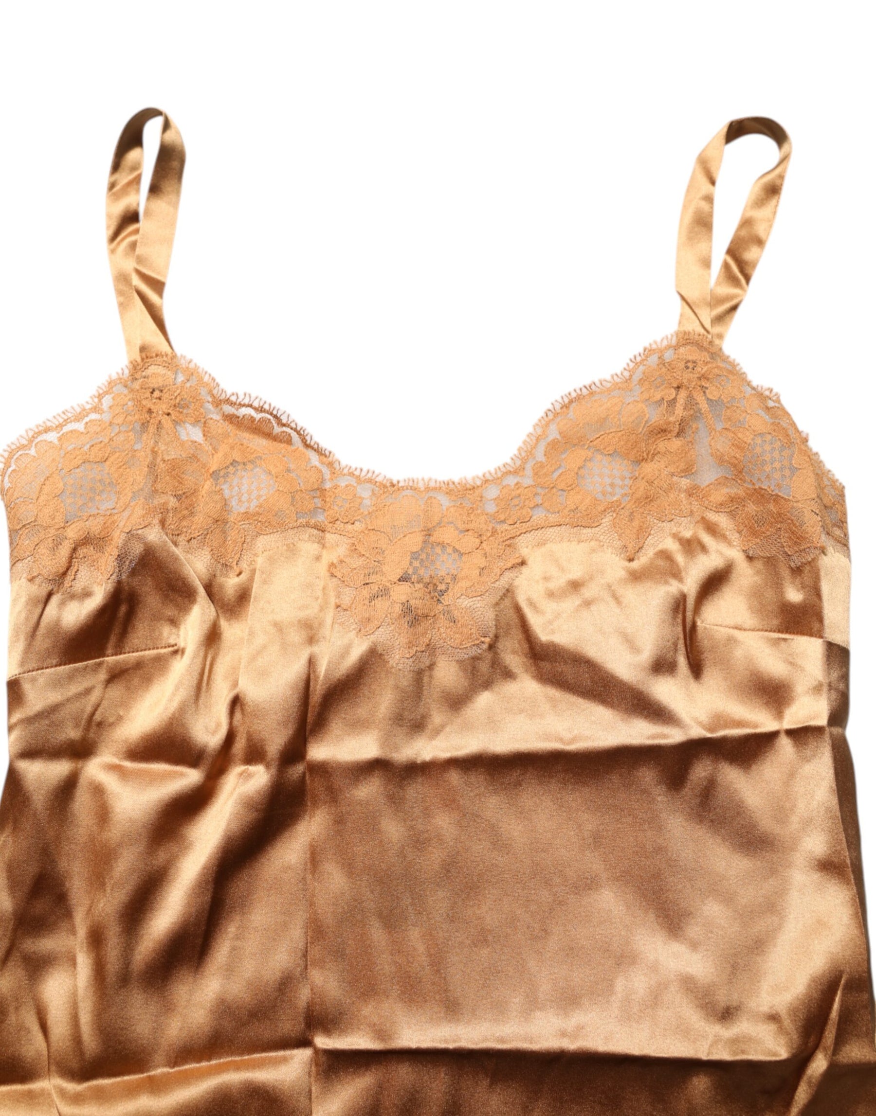 Dolce & Gabbana Brown Floral Lace Silk Satin Tank Lingerie Underwear | Regal Royce