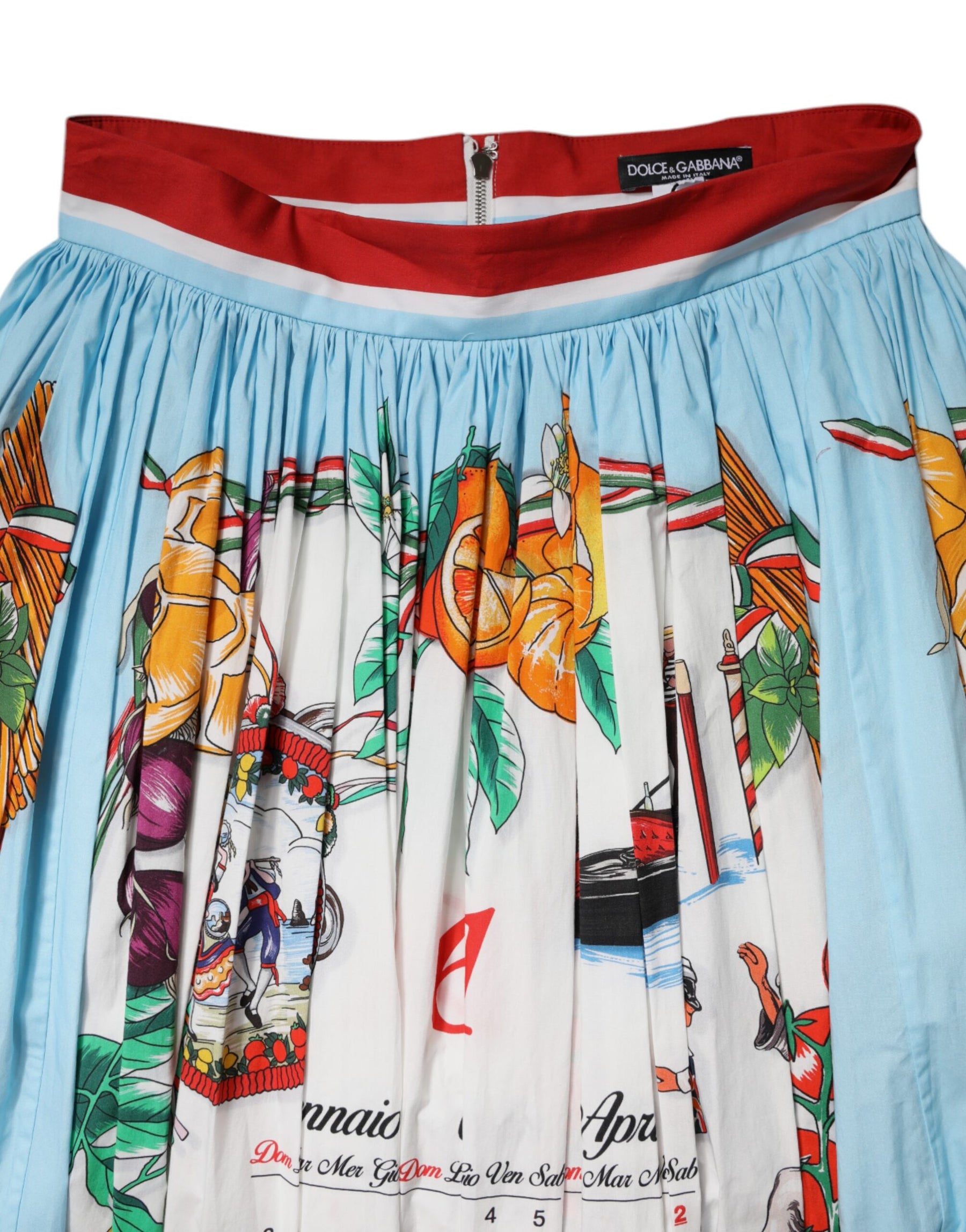 Dolce & Gabbana White Calendar Print Cotton Gathered Maxi Skirt | Regal Royce