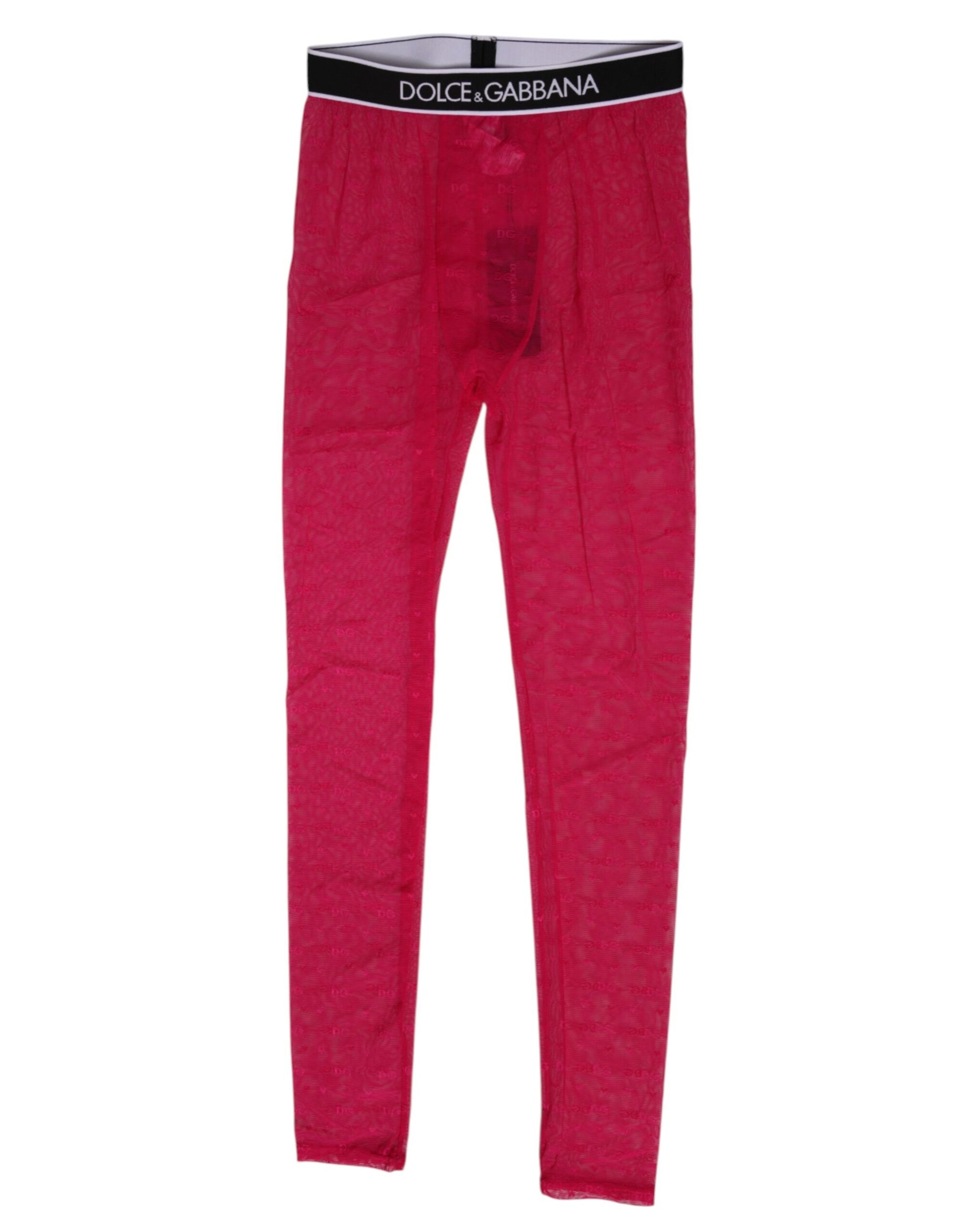 Dolce & Gabbana Fuchsia Nylon Logo Lace Leggings Pants Underwear | Regal Royce