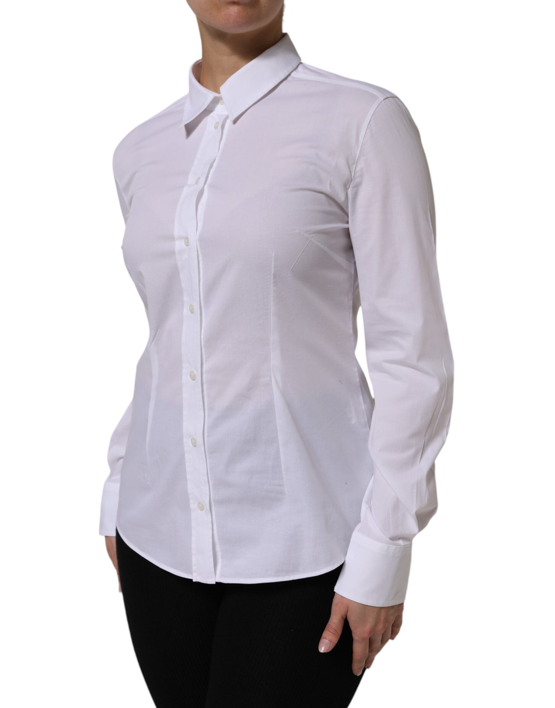 Dolce & Gabbana White Collared Long Sleeves Dress Shirt Top | Regal Royce