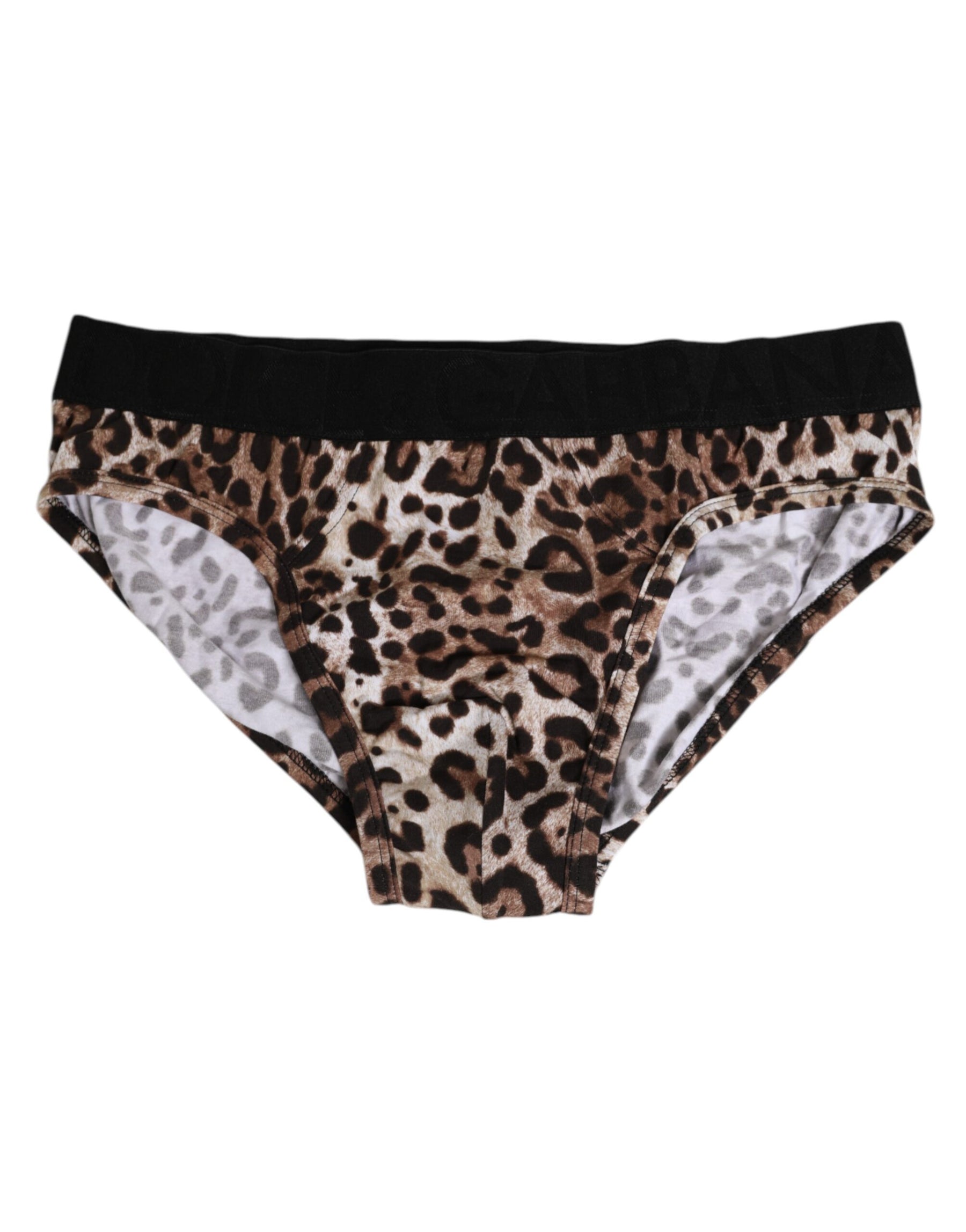 Dolce & Gabbana Brown Cotton Leopard Logo Midi Brief Underwear | Regal Royce