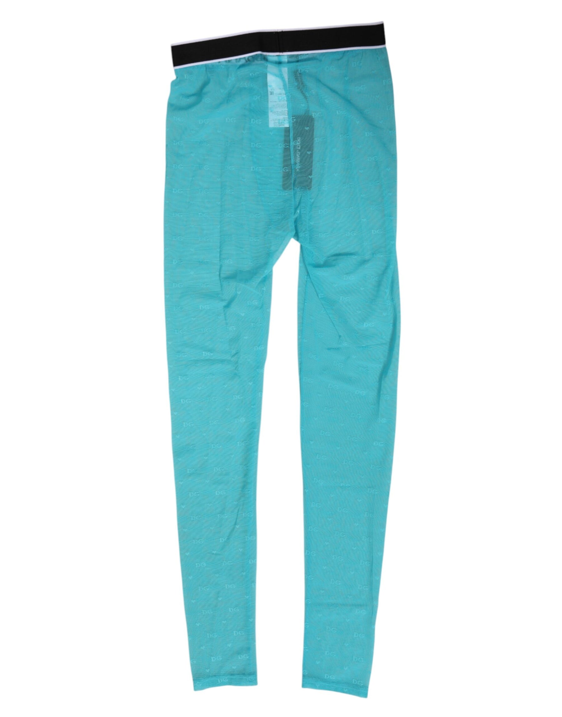 Dolce & Gabbana Light Blue Nylon Logo Lace Leggings Pants Underwear | Regal Royce