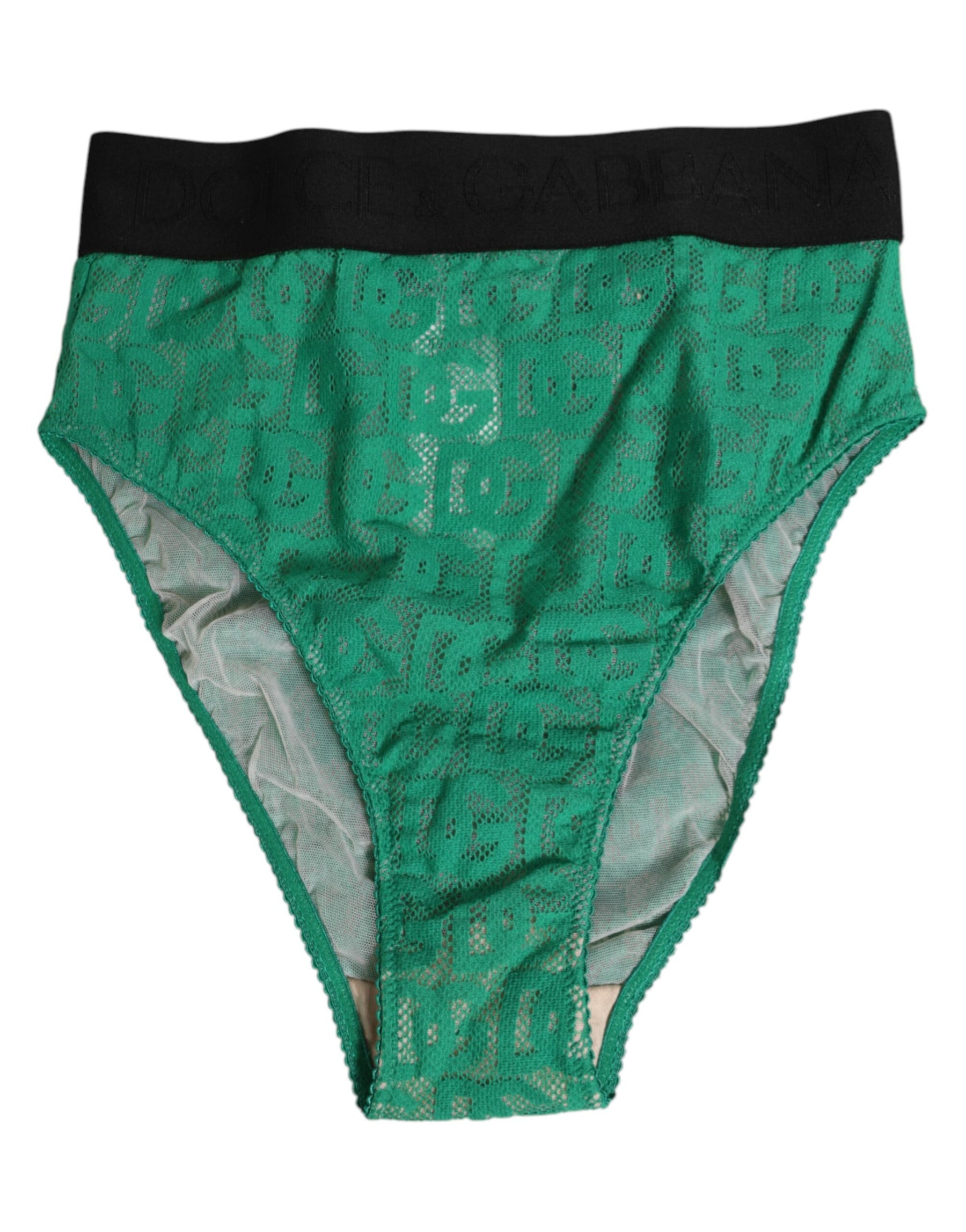Dolce & Gabbana Green DG Logo Lace High Brief Panty Underwear | Regal Royce