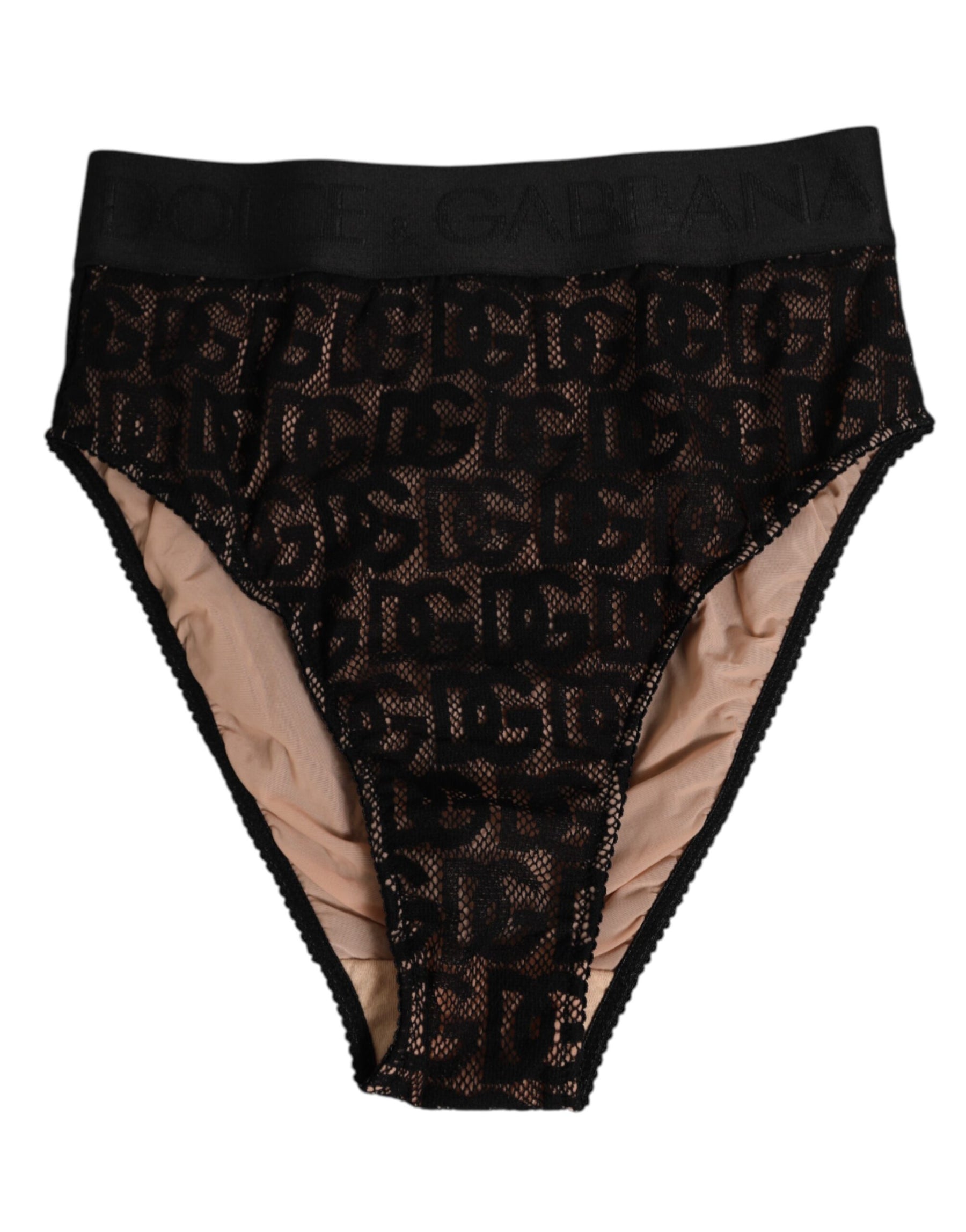 Dolce & Gabbana Black DG Logo Lace High Brief Panty Underwear | Regal Royce