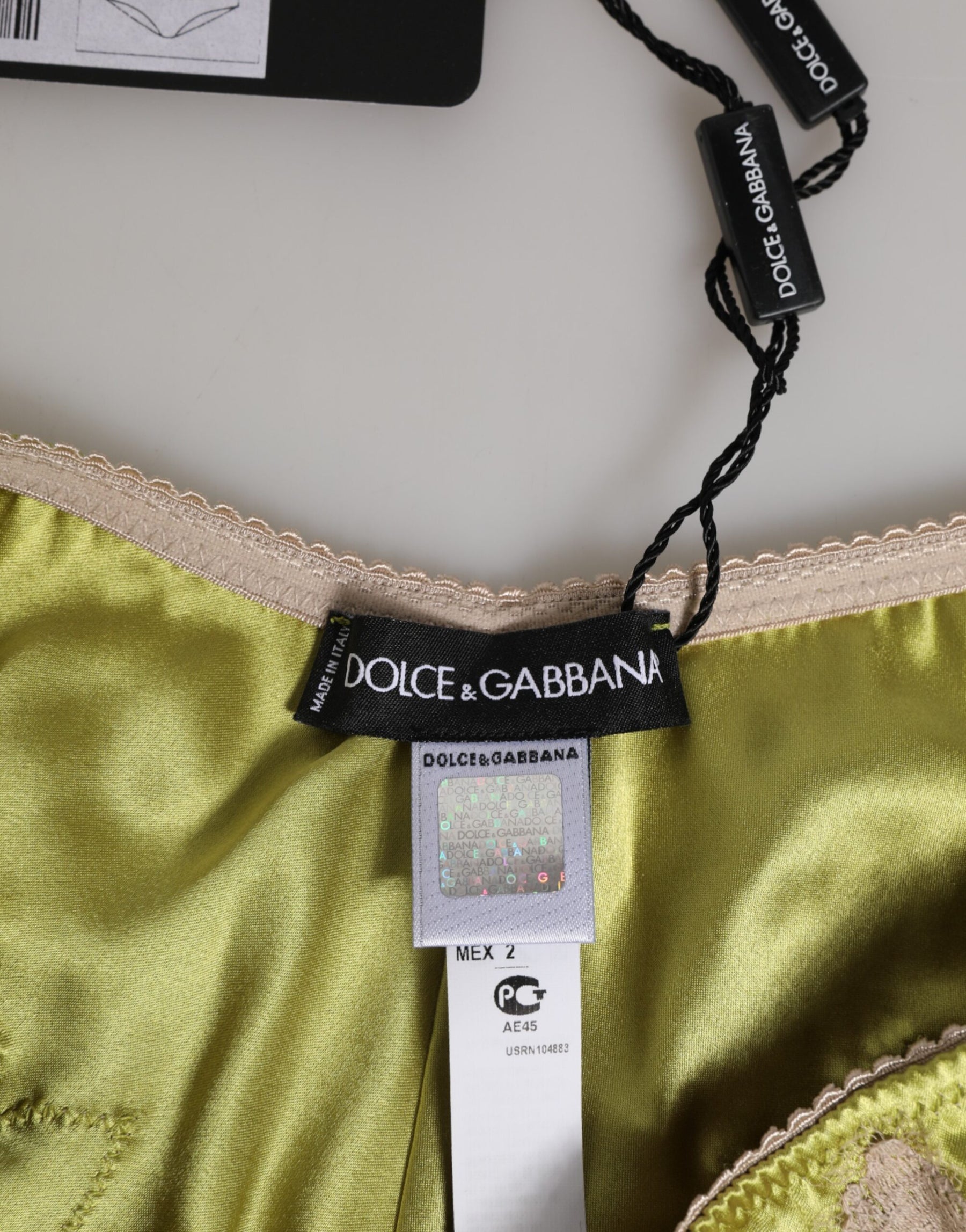 Dolce & Gabbana Green Silk Satin Floral Lace Trim Panty Underwear | Regal Royce