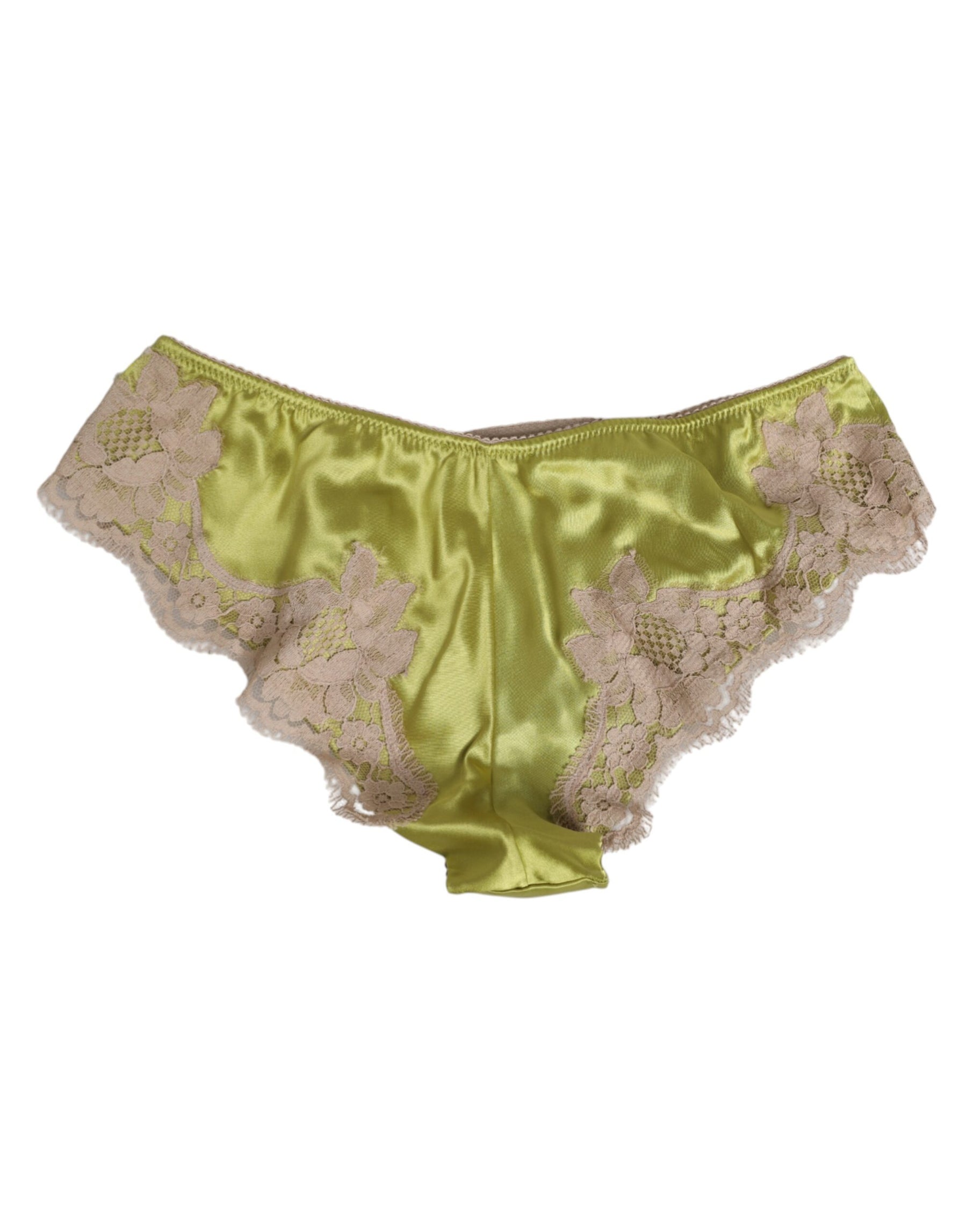 Dolce & Gabbana Green Silk Satin Floral Lace Trim Panty Underwear | Regal Royce
