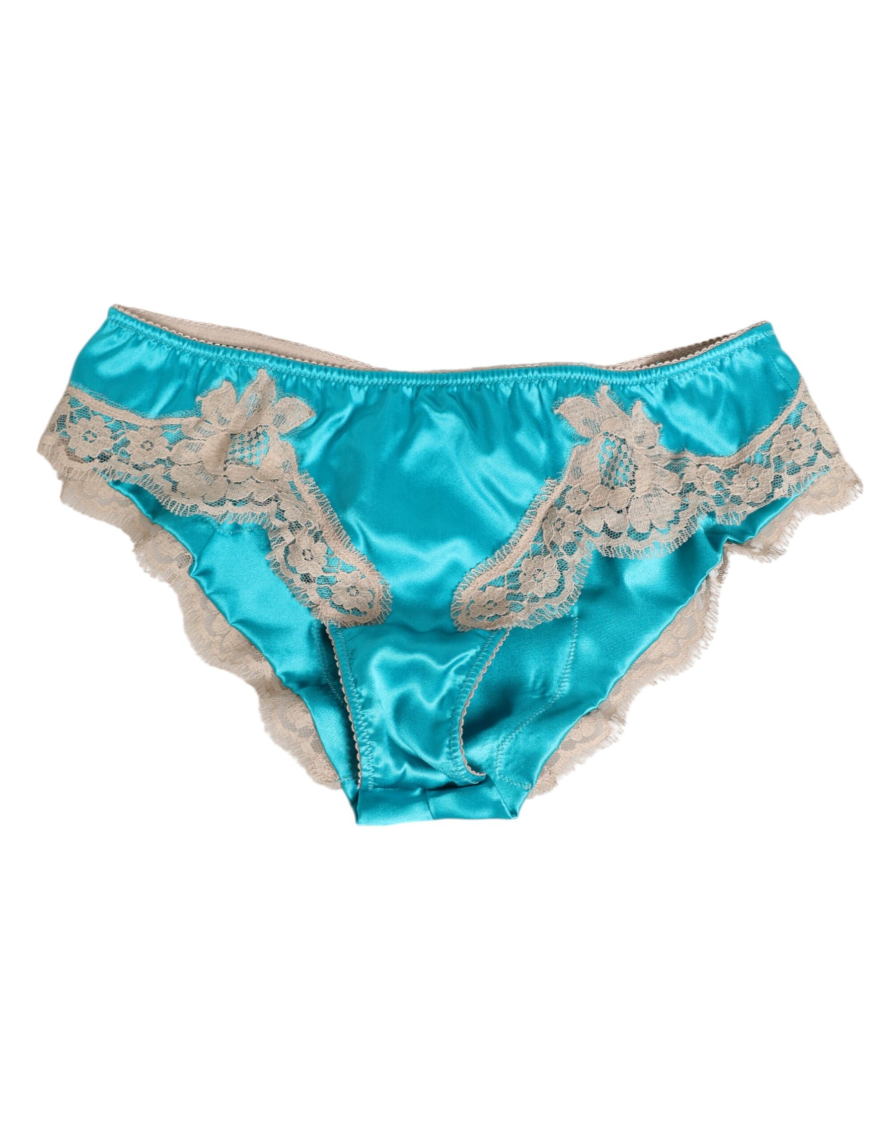Dolce & Gabbana Blue Silk Satin Floral Lace Trim New Slip Underwear | Regal Royce