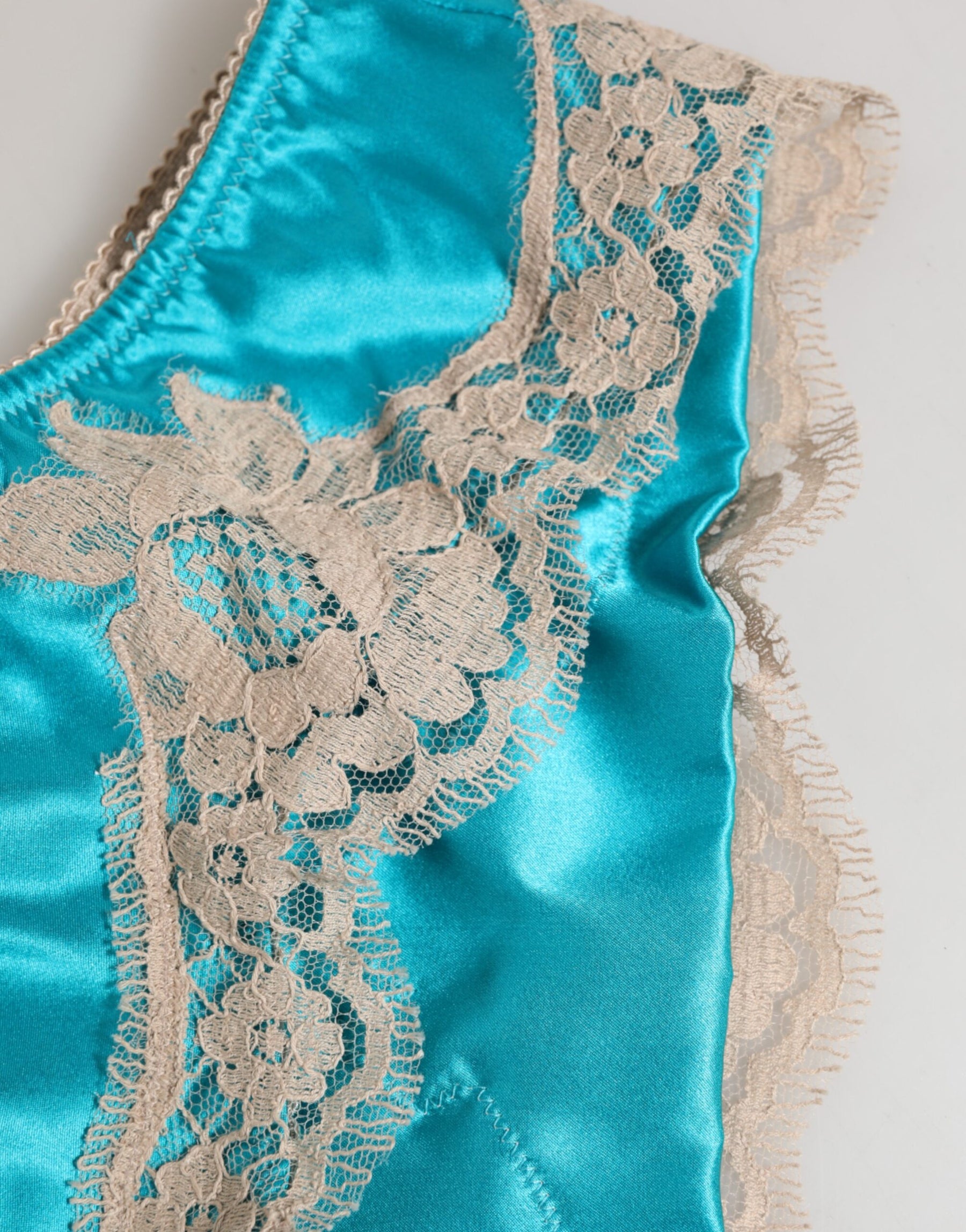 Dolce & Gabbana Blue Silk Satin Floral Lace Trim New Slip Underwear | Regal Royce