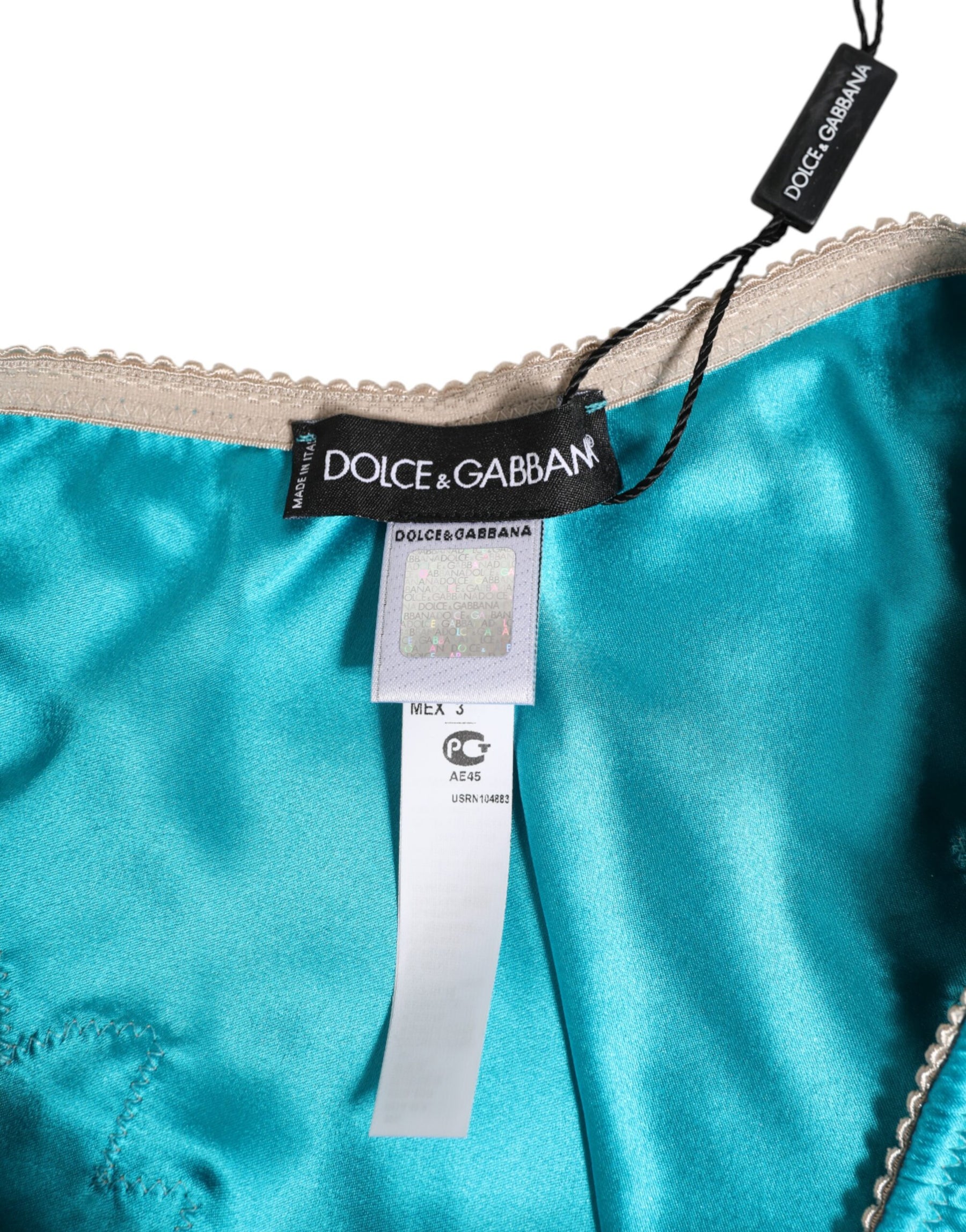 Dolce & Gabbana Blue Silk Satin Floral Lace Trim New Slip Underwear | Regal Royce