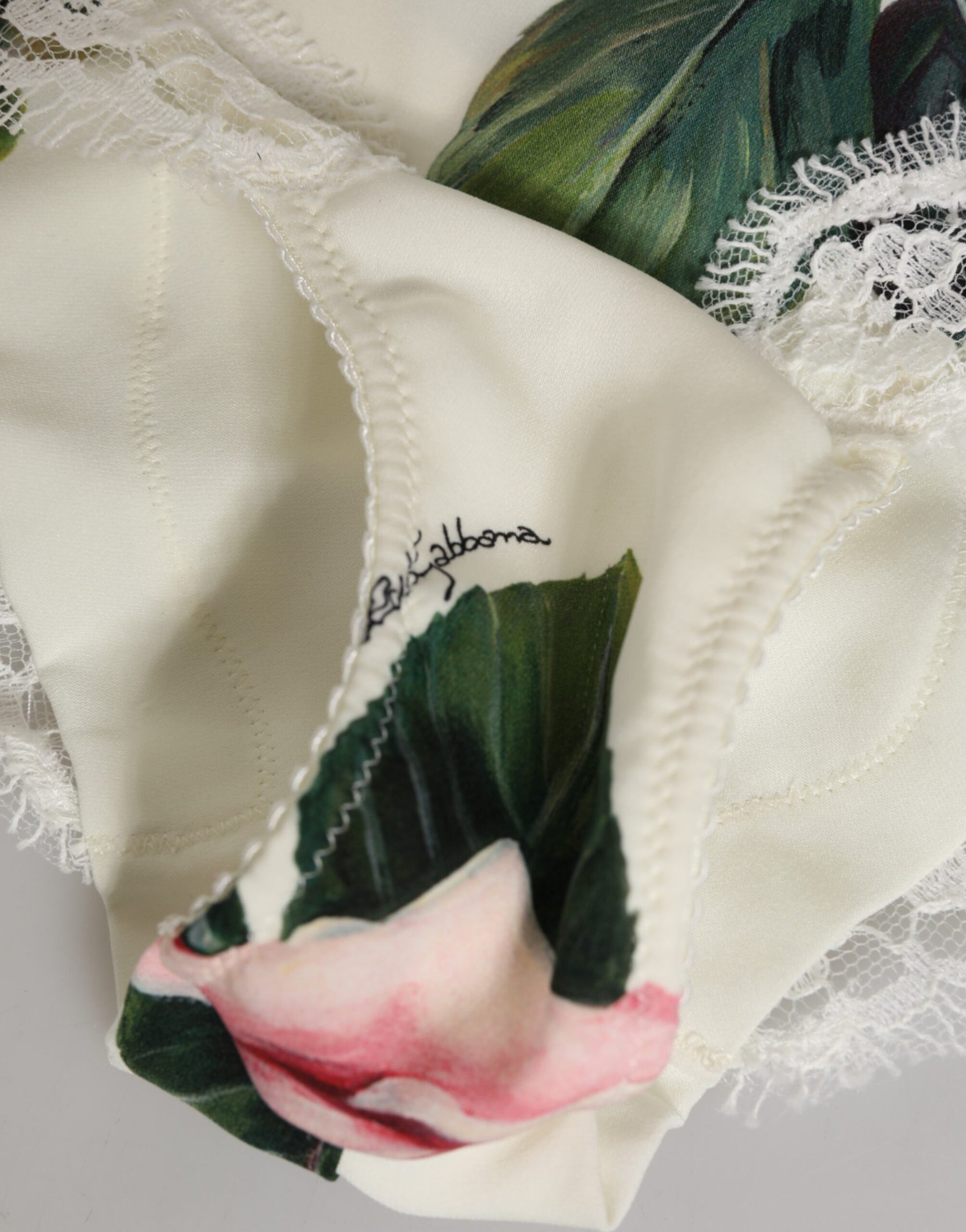 Dolce & Gabbana White Silk Satin Floral Lace Trim Slip Underwear | Regal Royce