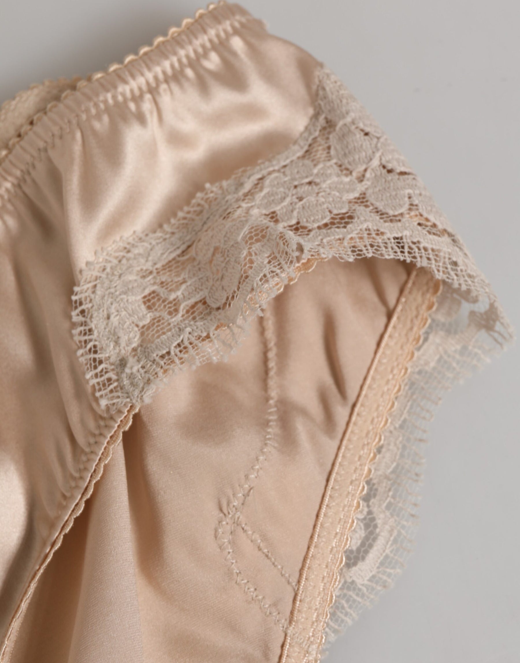 Dolce & Gabbana Beige Silk Satin Floral Lace Panty Brief Underwear | Regal Royce