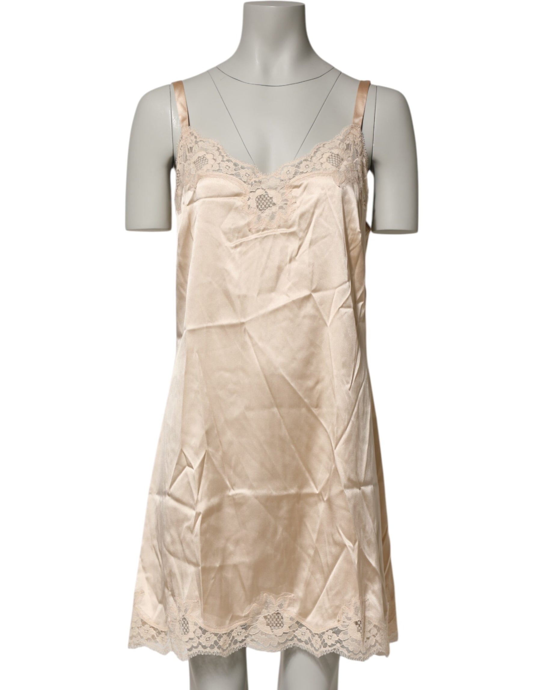 Dolce & Gabbana Nude Chemise Lingerie Silk Blend Lace Trim Dress | Regal Royce