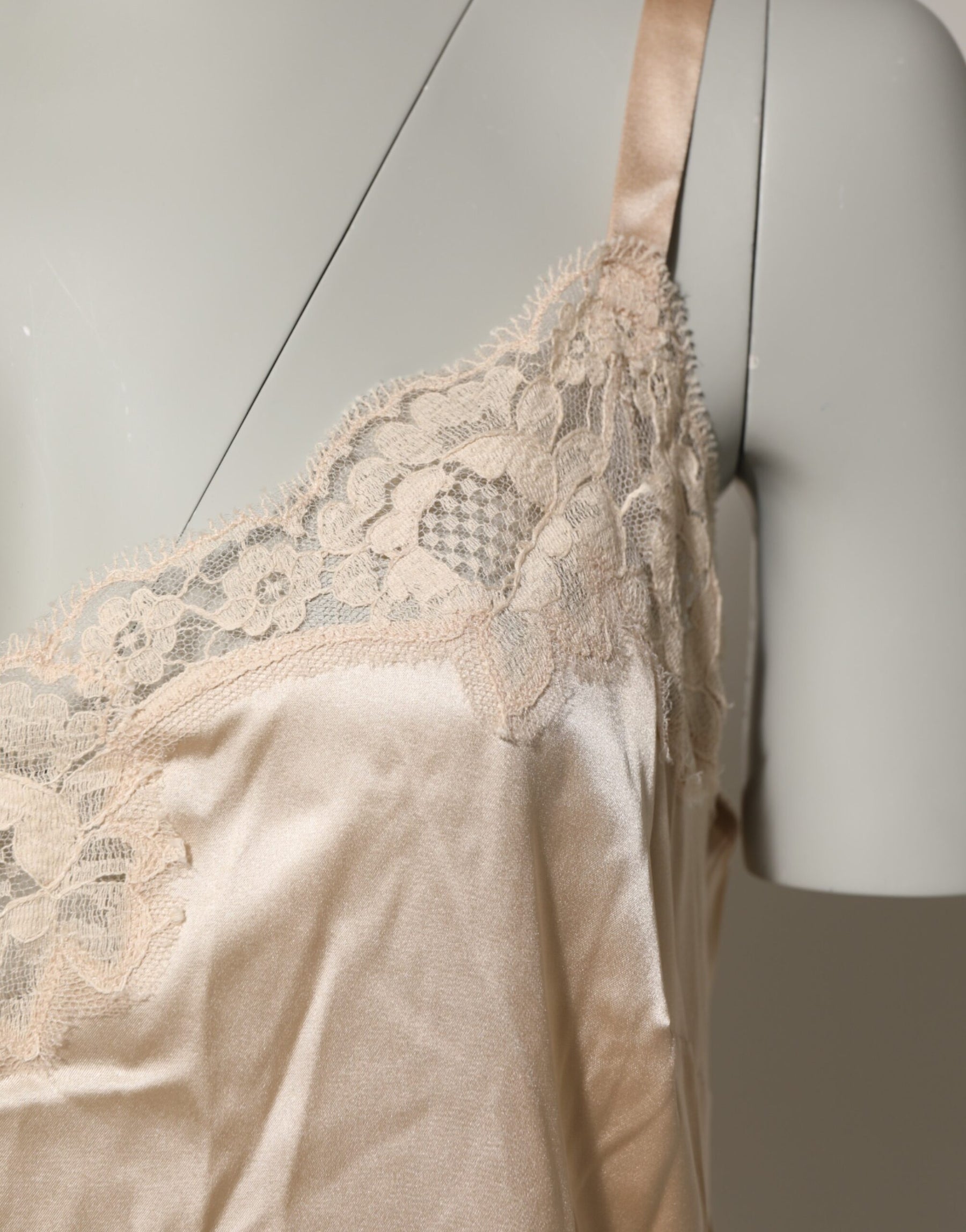 Dolce & Gabbana Nude Chemise Lingerie Silk Blend Lace Trim Dress | Regal Royce