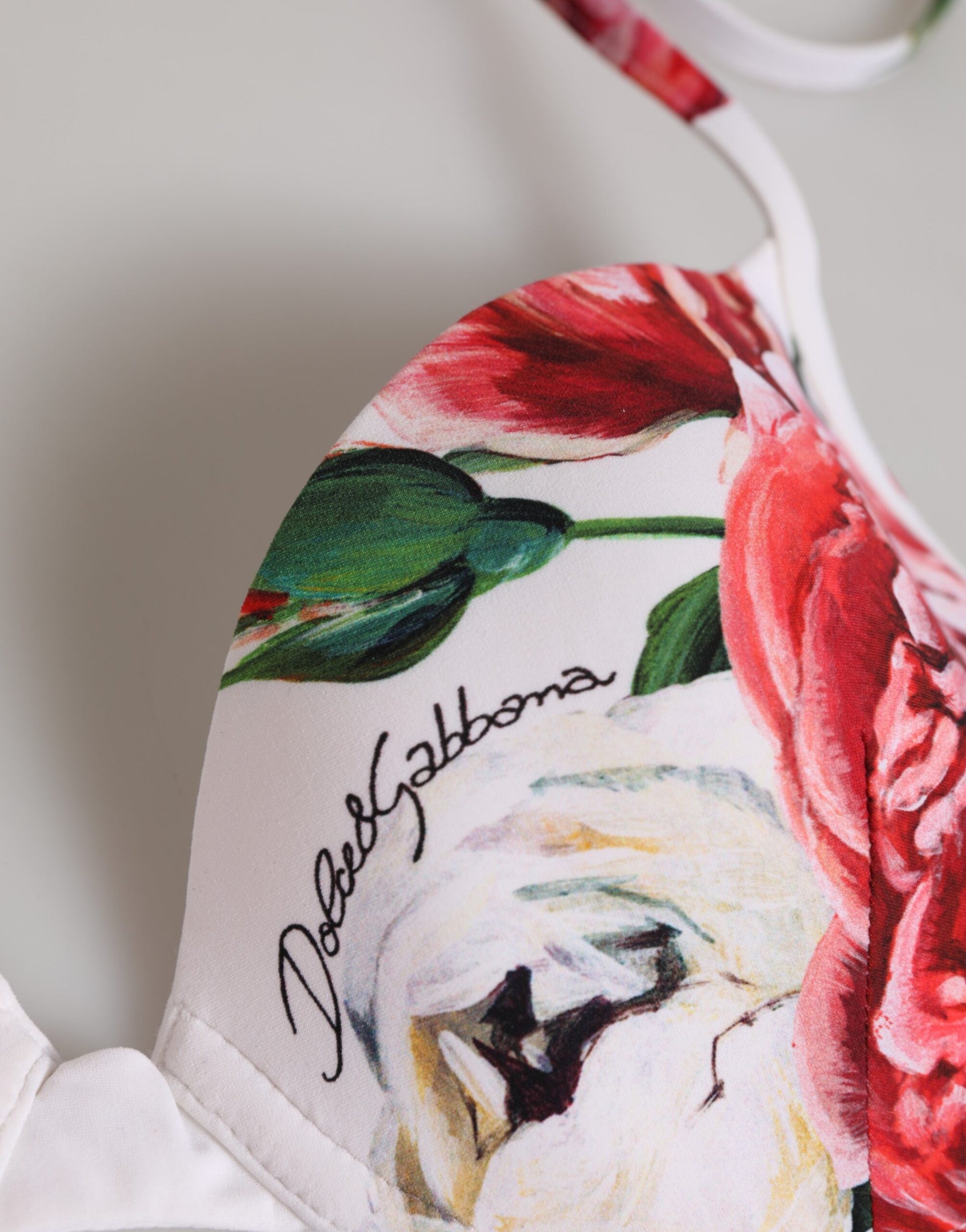 Dolce & Gabbana White Floral Print Halter Bikini Top Swimwear | Regal Royce