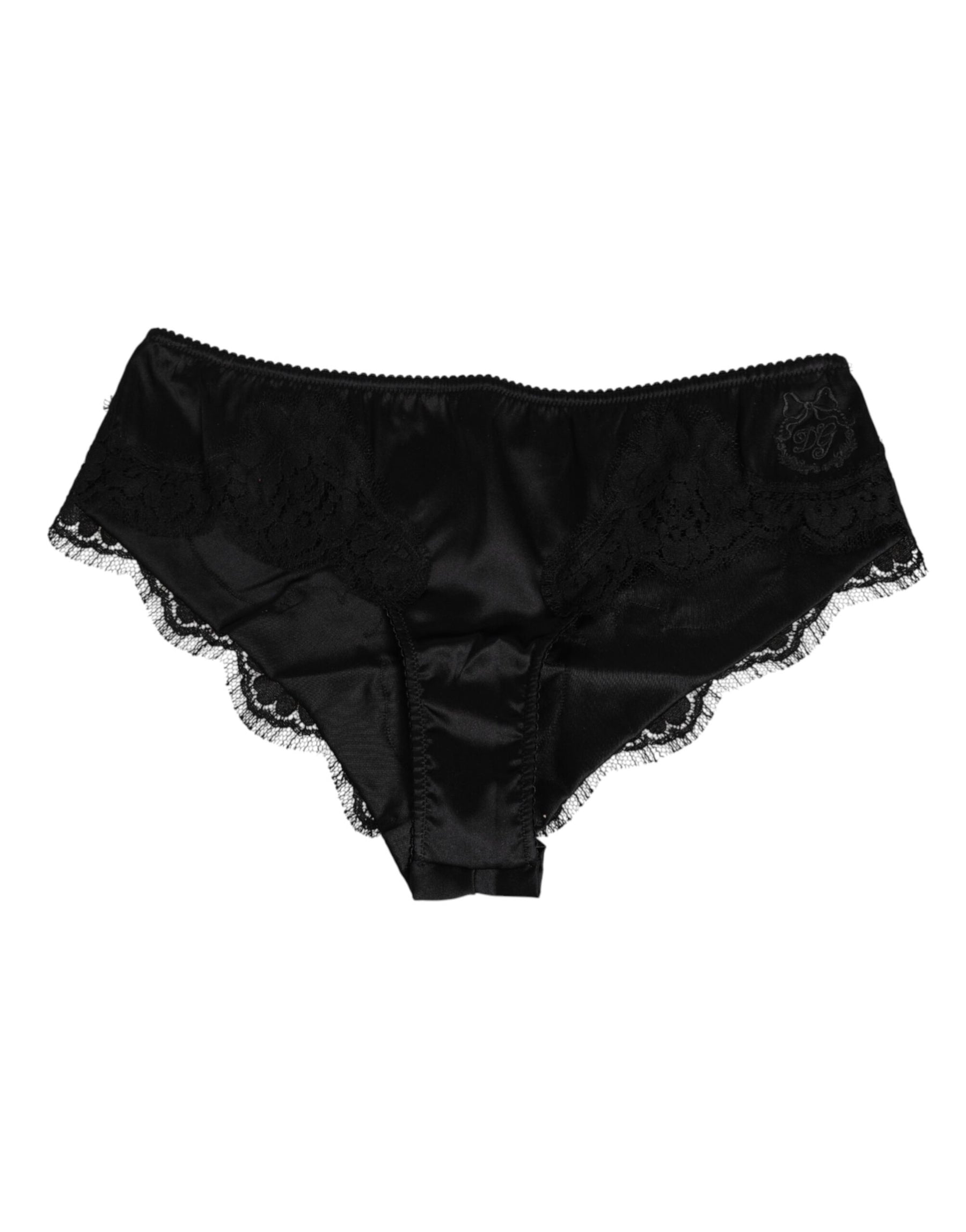 Dolce & Gabbana Black Silk Satin Floral Lace Panty Brief Underwear | Regal Royce