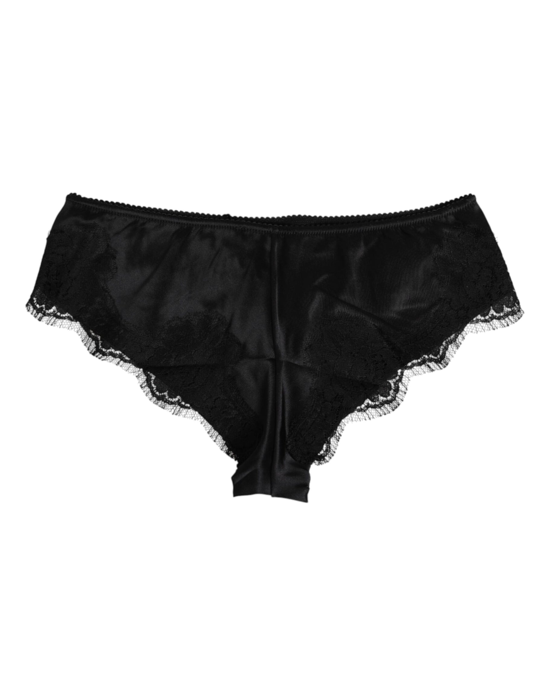 Dolce & Gabbana Black Silk Satin Floral Lace Panty Brief Underwear | Regal Royce
