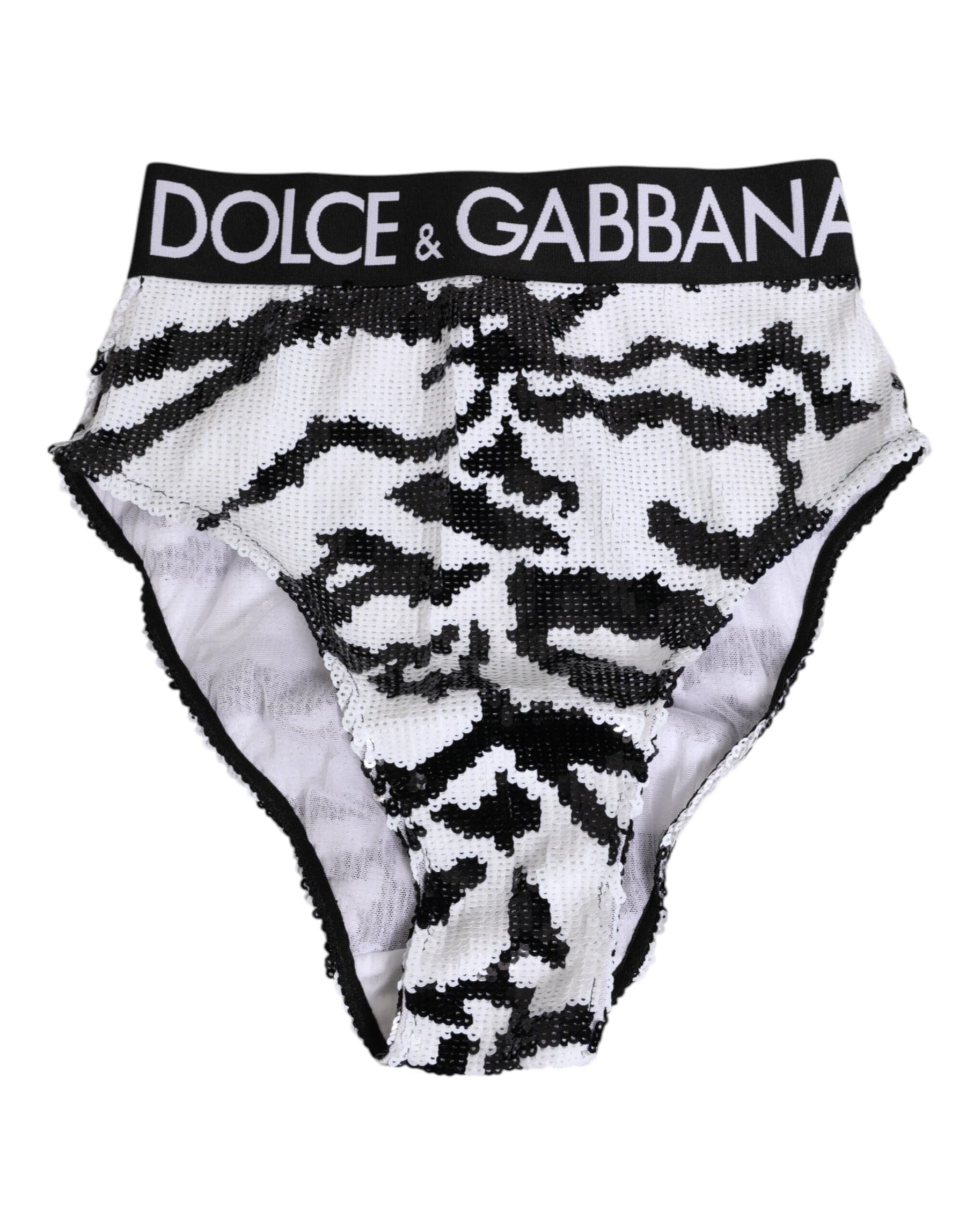 Dolce & Gabbana Black White Sequin High Waist Panty Underwear | Regal Royce