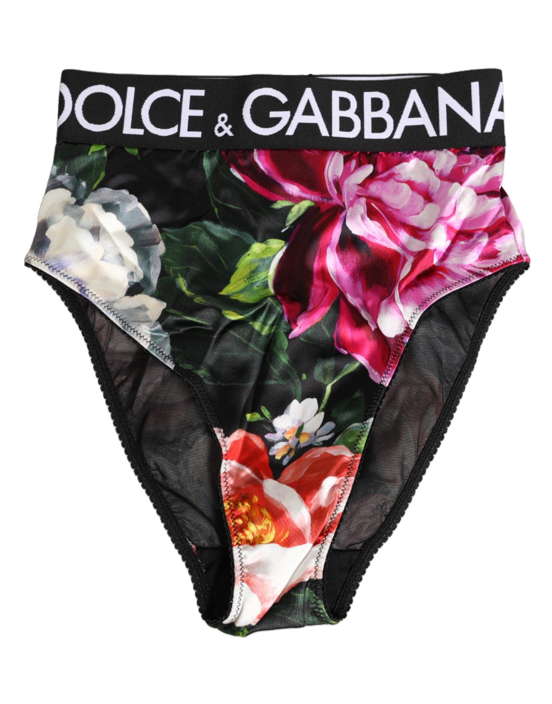 Dolce & Gabbana Black Floral Print High Waist Panty  Underwear | Regal Royce