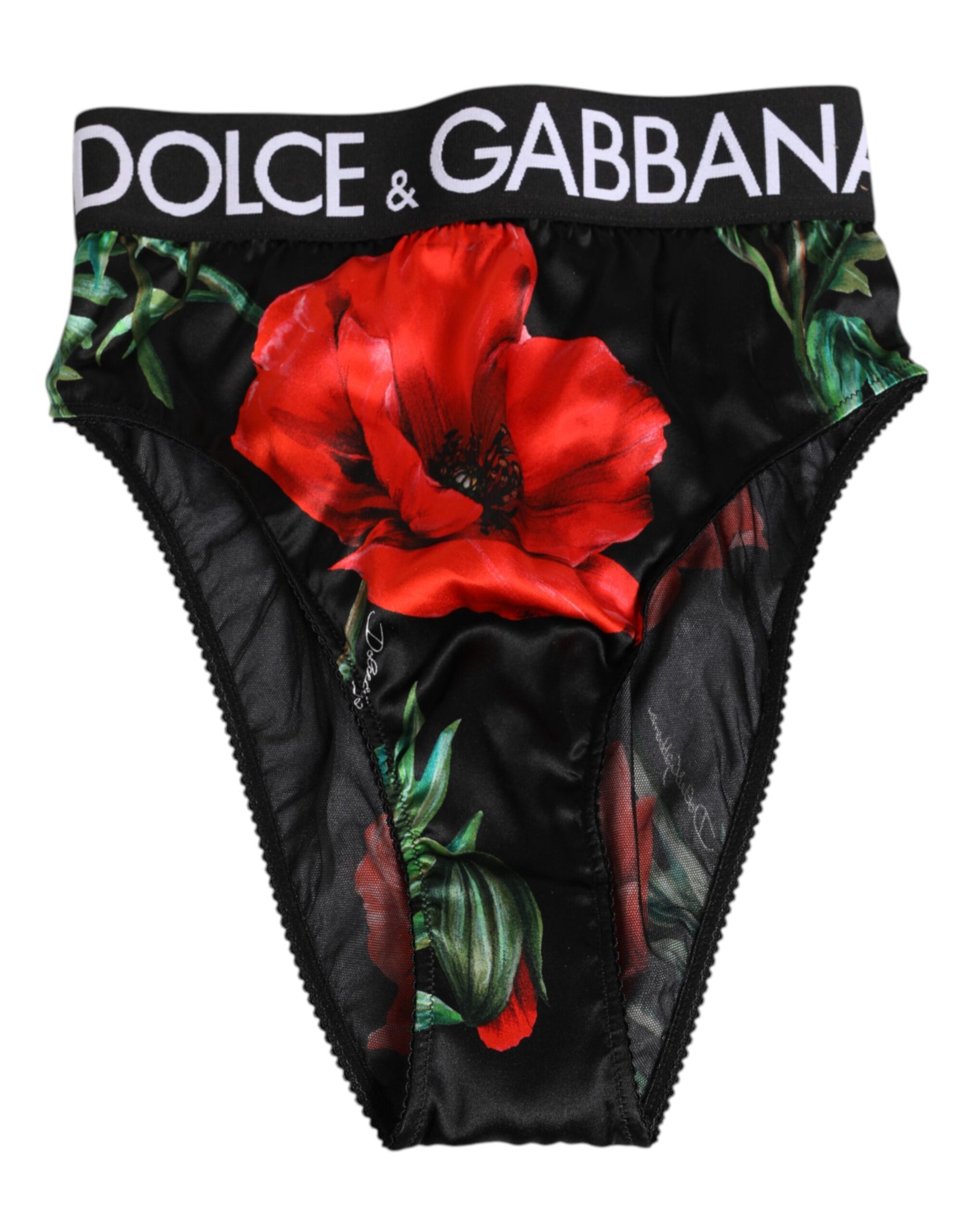 Dolce & Gabbana Black Floral Silk High Waist Panty Underwear | Regal Royce