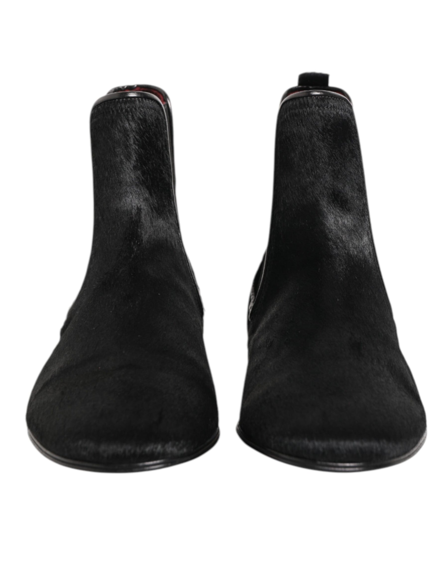 Dolce & Gabbana Black Leather Fur Men CHELSEA Boots Shoes | Regal Royce
