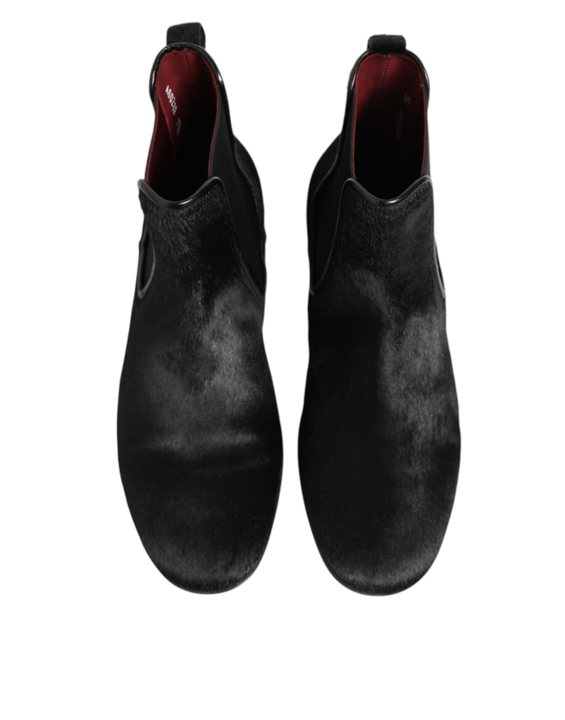 Dolce & Gabbana Black Leather Fur Men CHELSEA Boots Shoes | Regal Royce