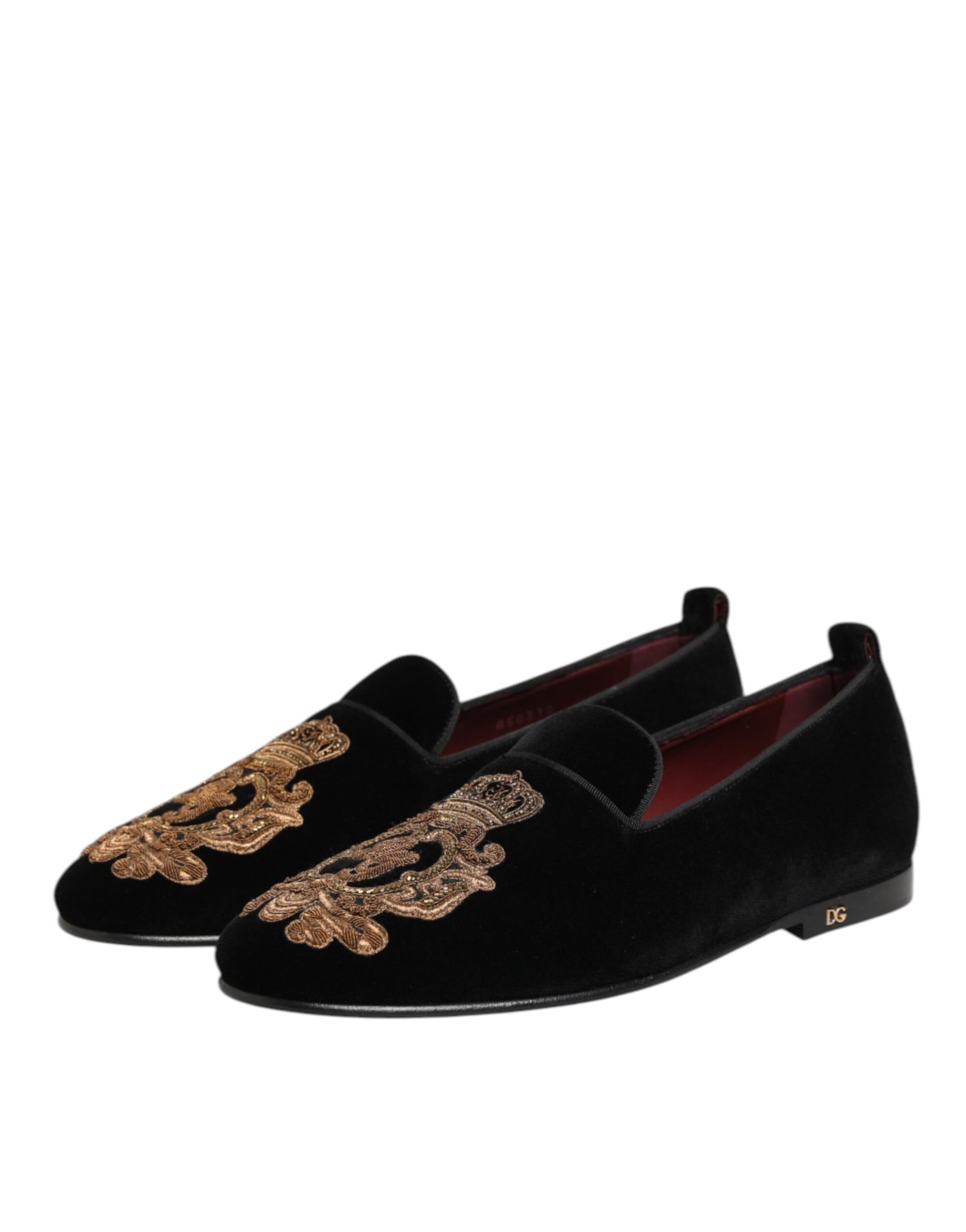 Dolce & Gabbana Black Velvet Gold Crown Mens Loafers Shoes | Regal Royce
