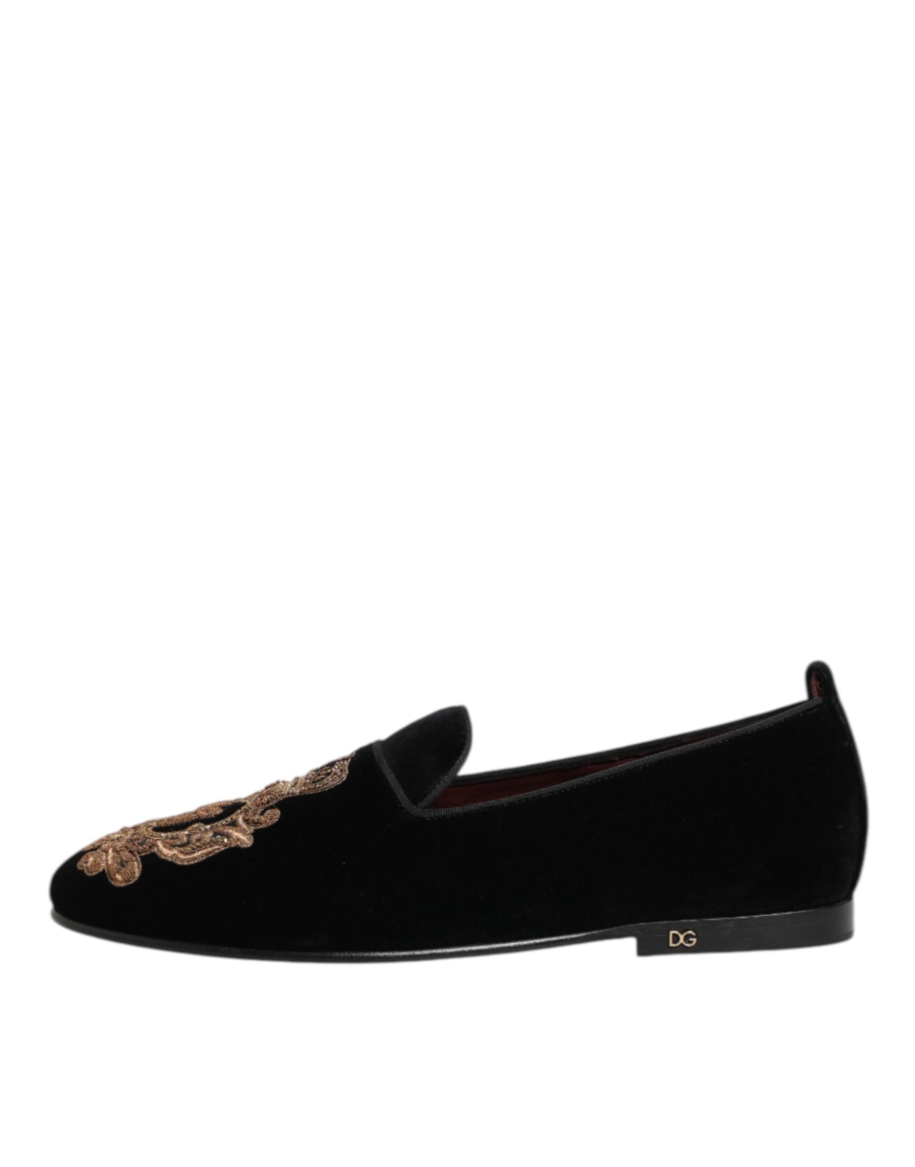 Dolce & Gabbana Black Velvet Gold Crown Mens Loafers Shoes | Regal Royce