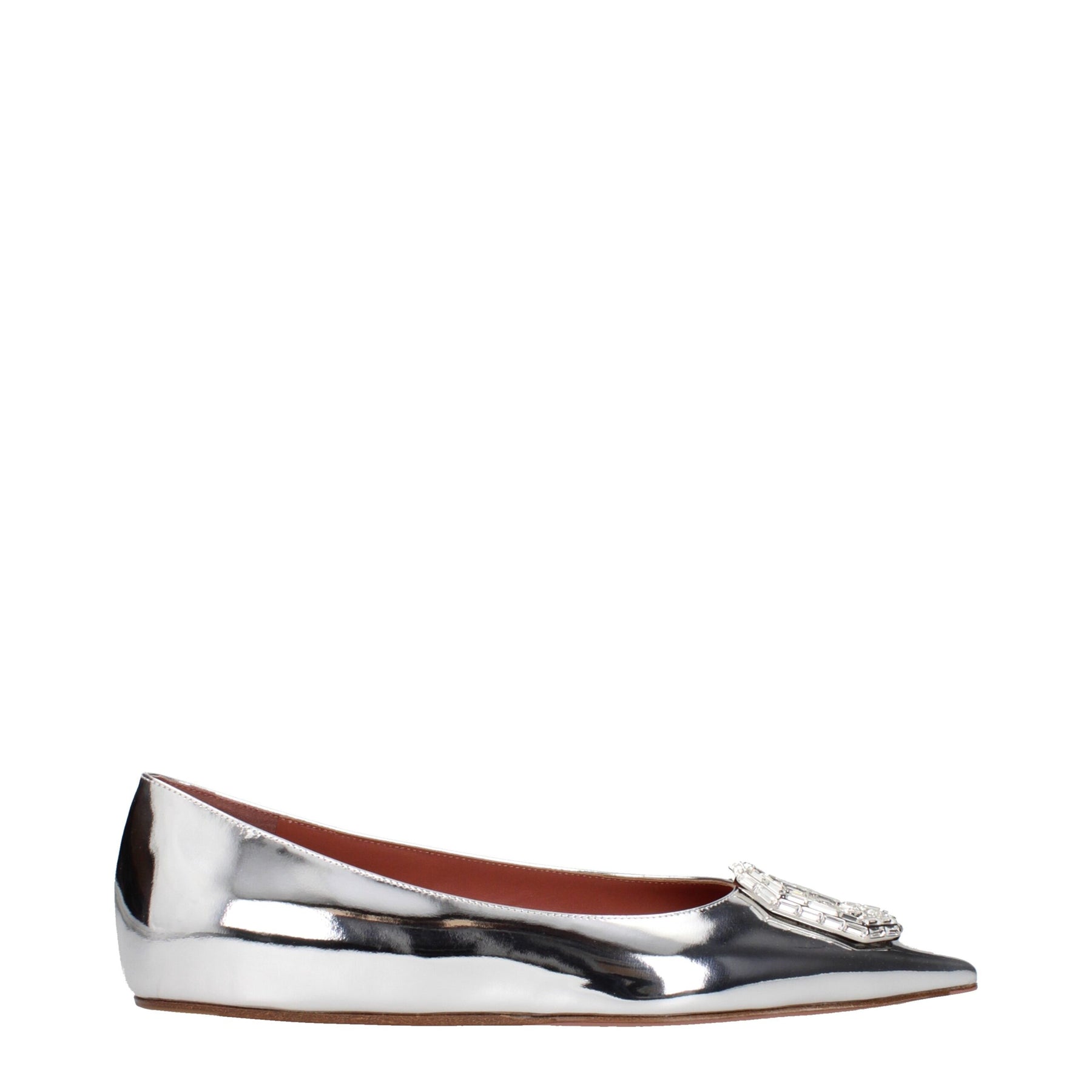 Amina Muaddi Gray Leather Ballet Flats | Regal Royce