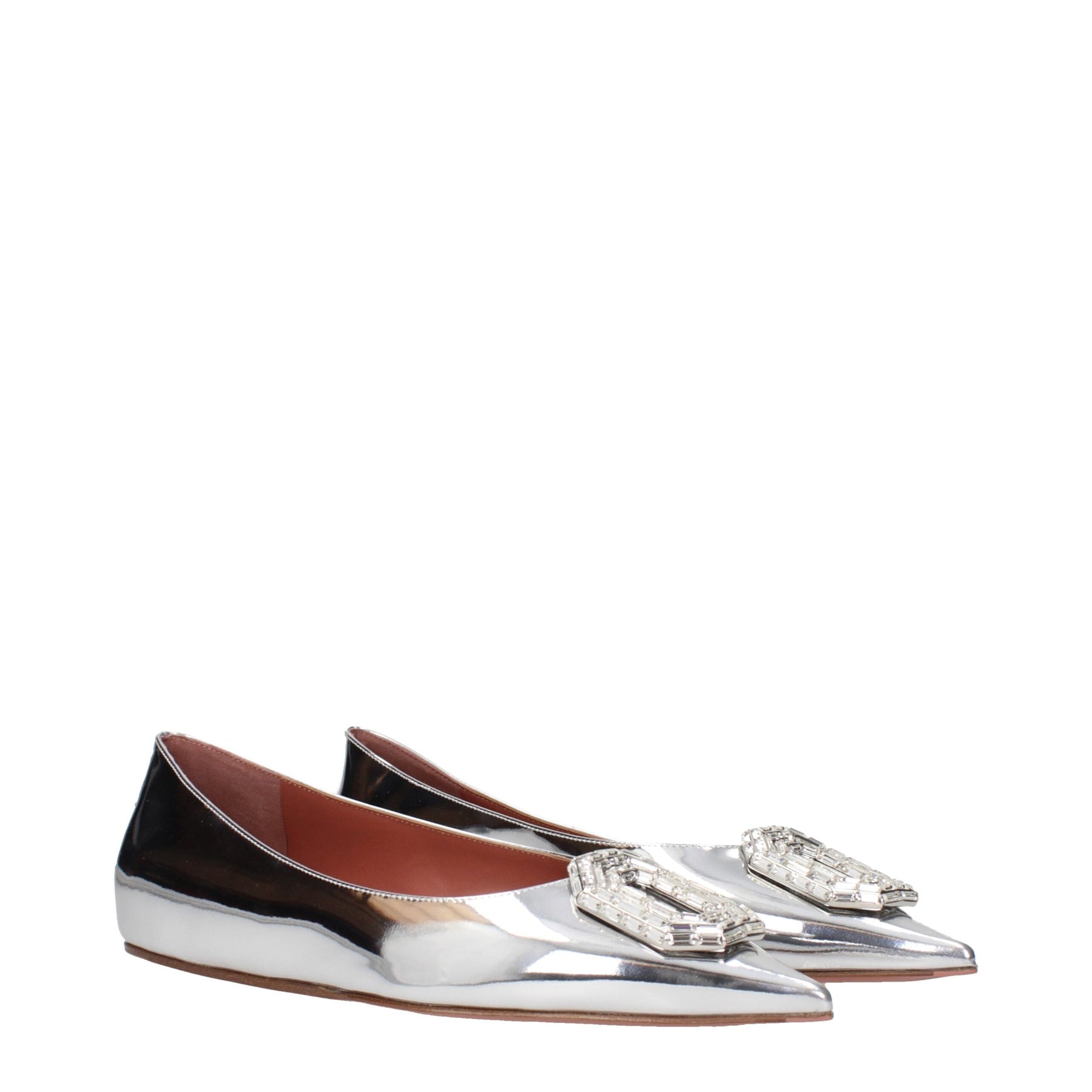 Amina Muaddi Gray Leather Ballet Flats | Regal Royce