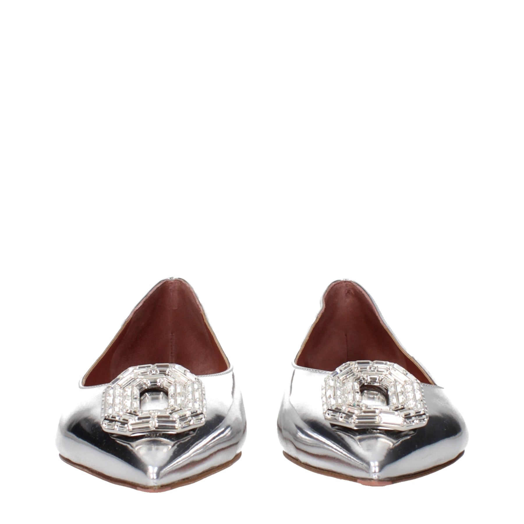 Amina Muaddi Gray Leather Ballet Flats | Regal Royce