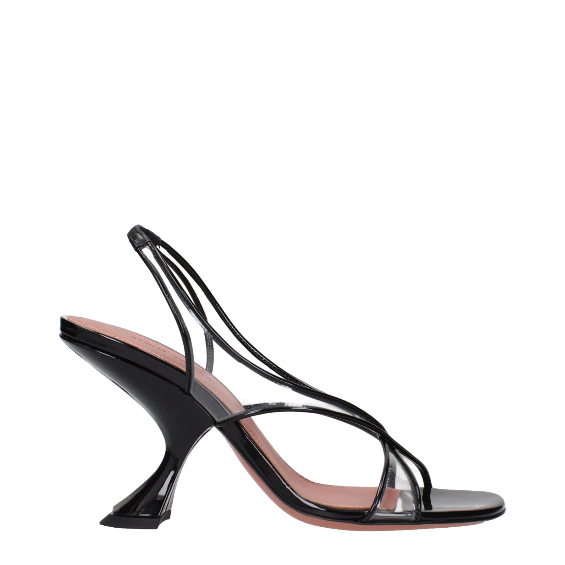 Amina Muaddi Black Leather Stiletto Heel Sandals | Regal Royce