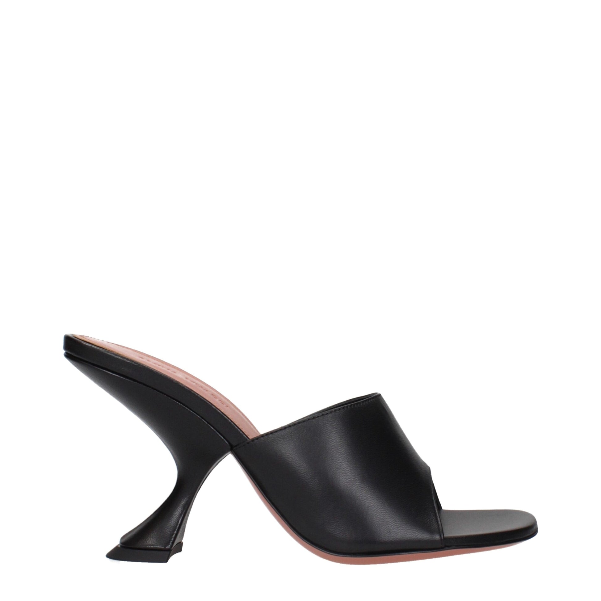 Amina Muaddi Black Leather Stiletto Heel Sandals