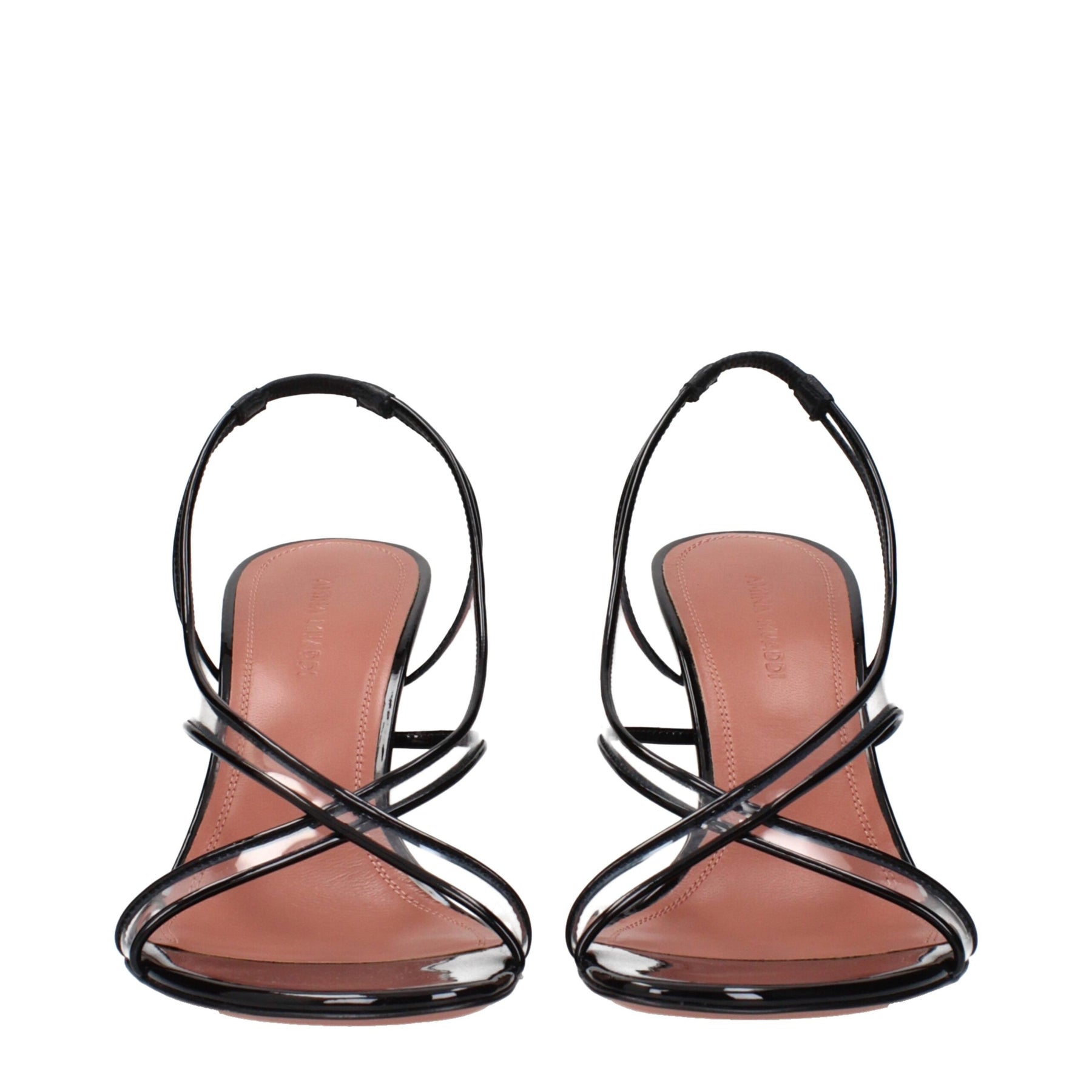 Amina Muaddi Black Leather Stiletto Heel Sandals | Regal Royce