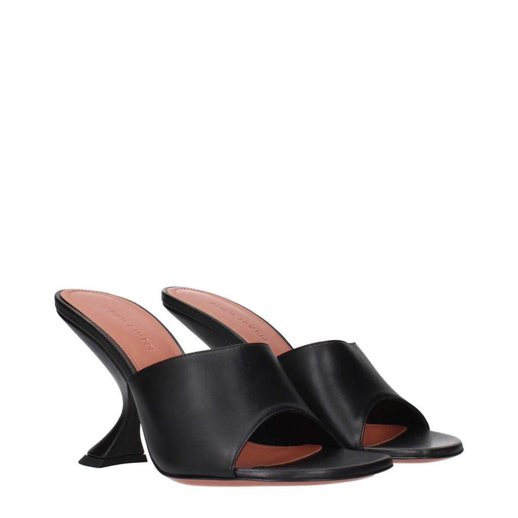 Amina Muaddi Black Leather Stiletto Heel Sandals