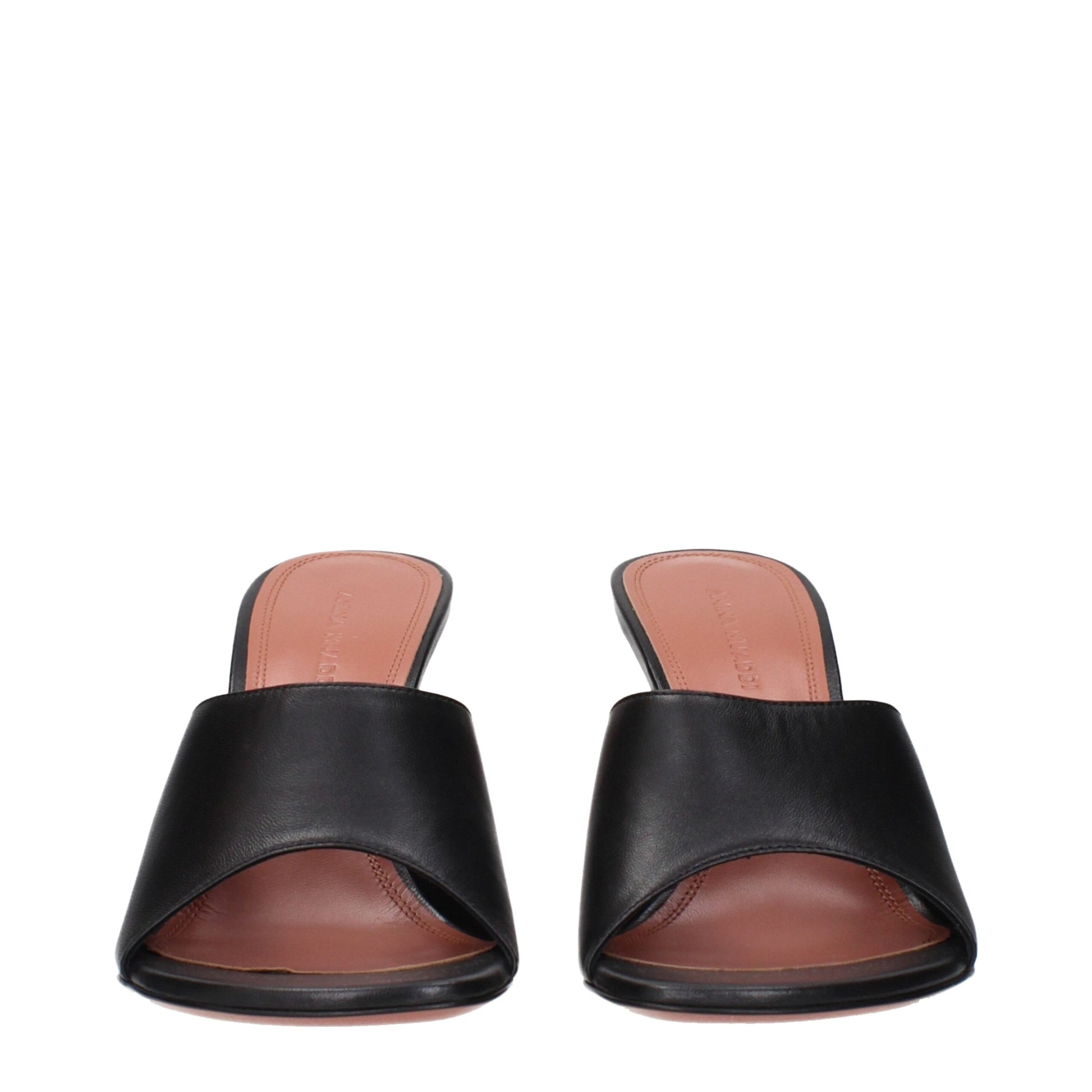 Amina Muaddi Black Leather Stiletto Heel Sandals