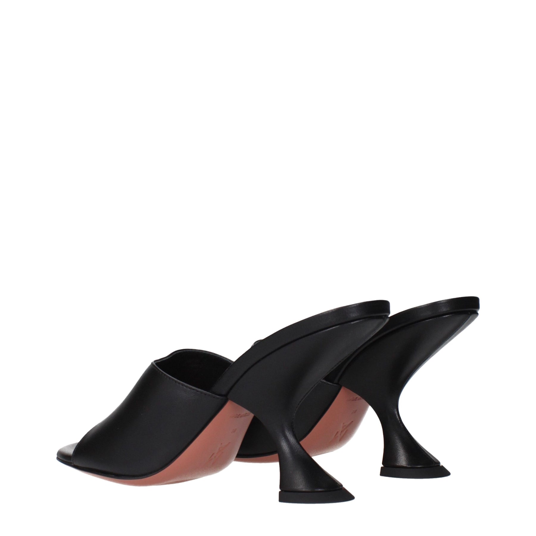 Amina Muaddi Black Leather Stiletto Heel Sandals | Regal Royce