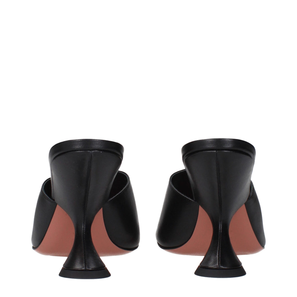 Amina Muaddi Black Leather Stiletto Heel Sandals