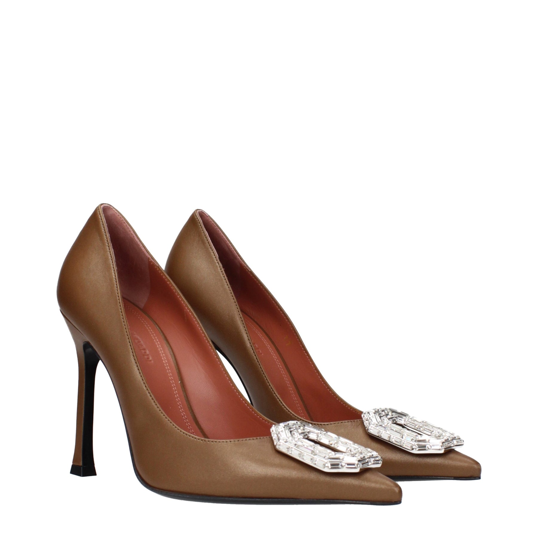 Amina Muaddi Brown Leather High Heel Pumps | Regal Royce