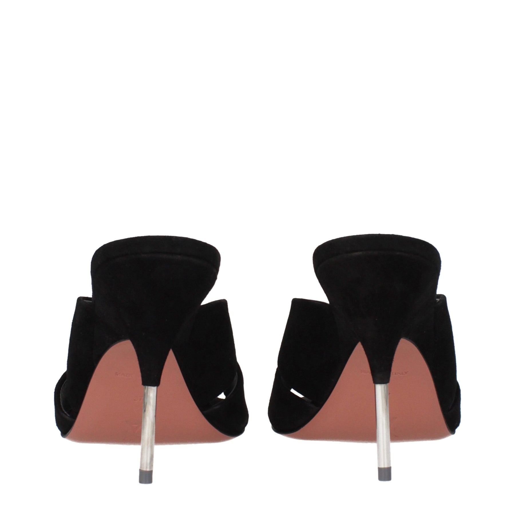 Amina Muaddi Black Leather Stiletto Heel Sandals | Regal Royce