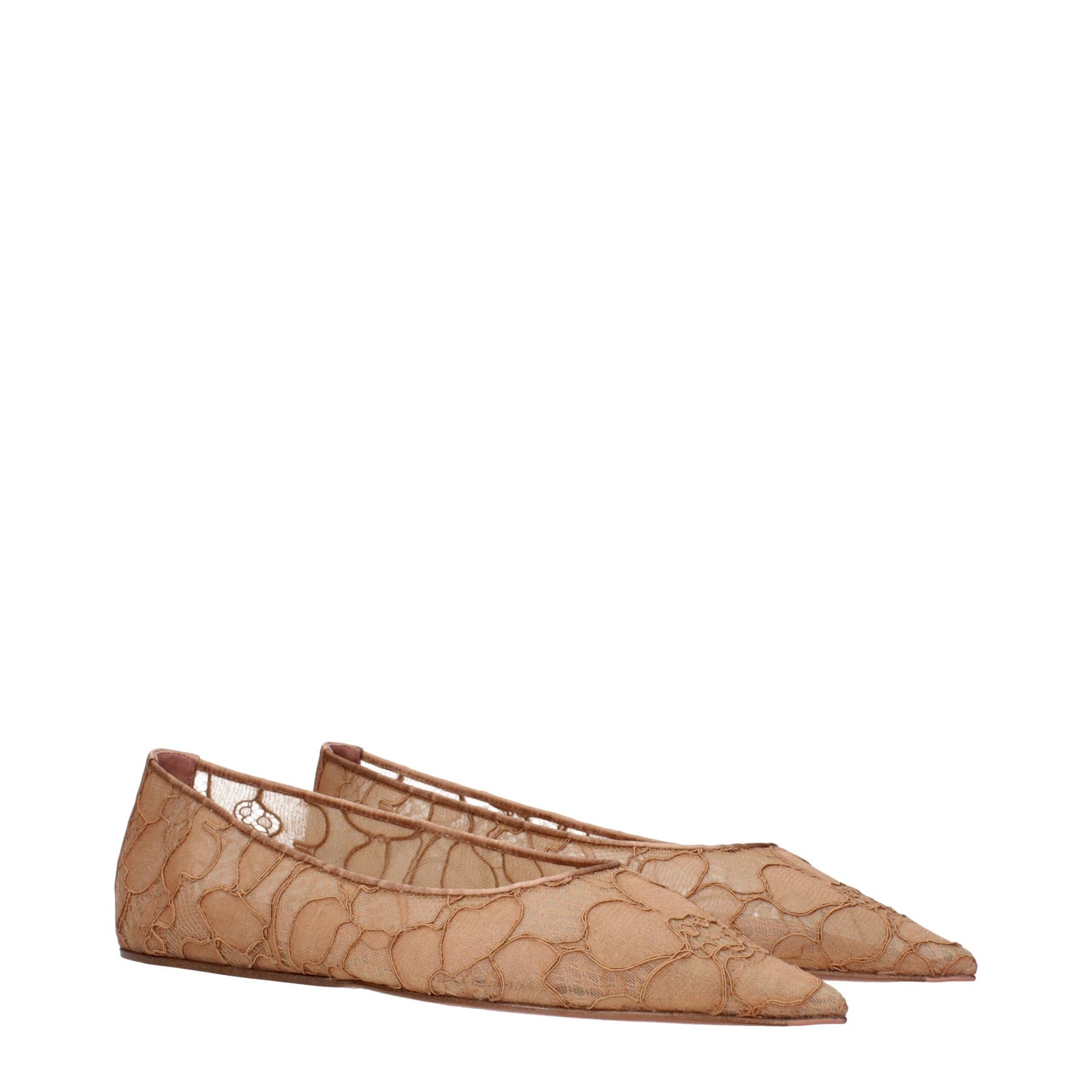 Amina Muaddi Beige Fabric Ballet Flats | Regal Royce