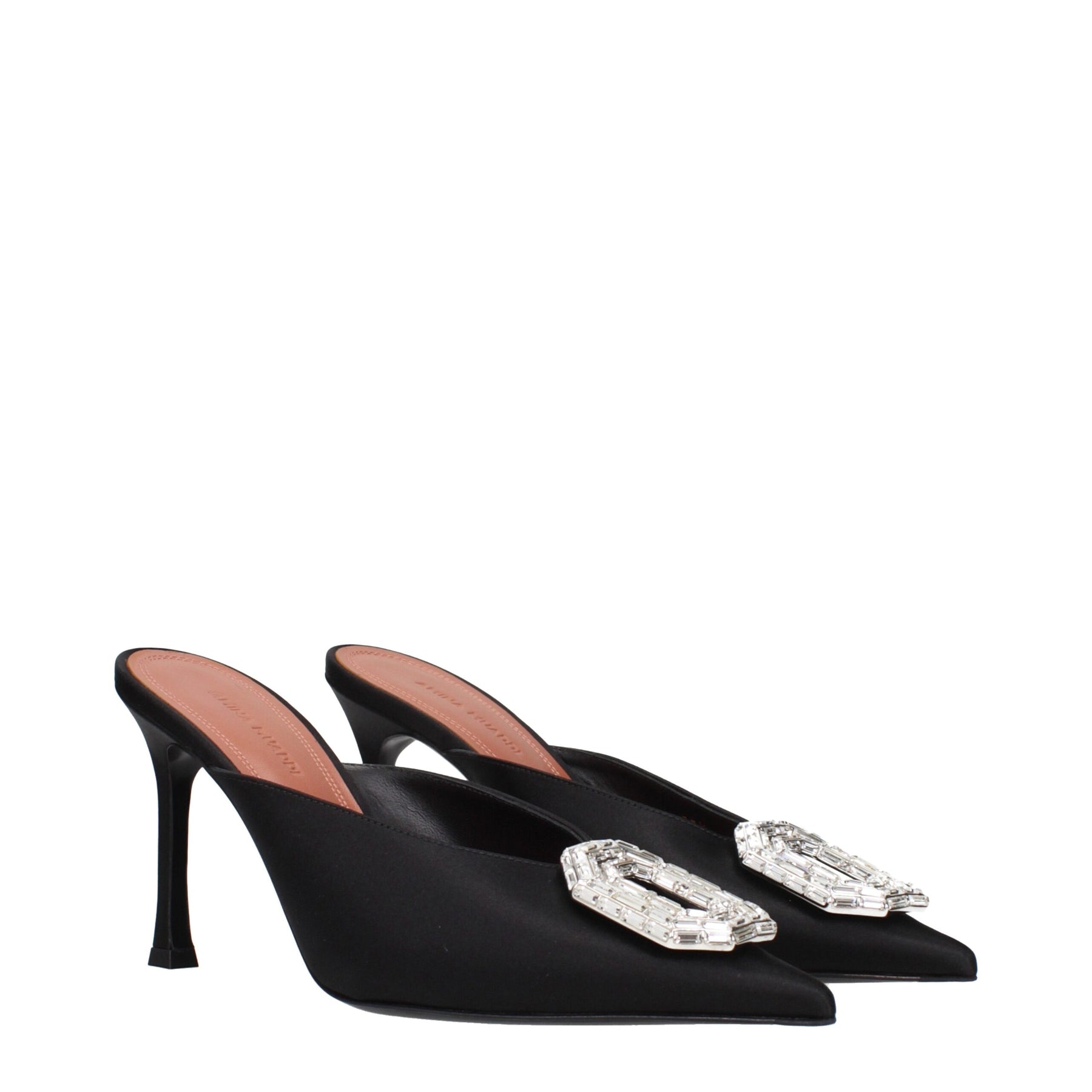 Amina Muaddi Black Satin High Heel Pumps | Regal Royce