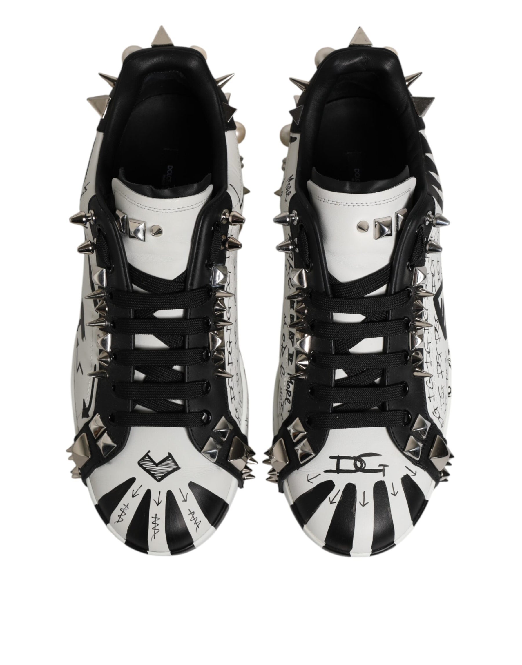 Dolce & Gabbana White Portofino Studded Men Sneakers Shoes | Regal Royce