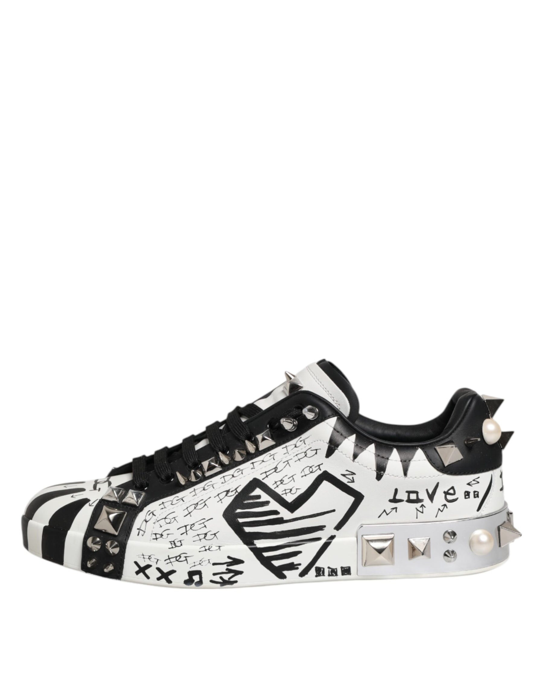 Dolce & Gabbana White Portofino Studded Men Sneakers Shoes | Regal Royce