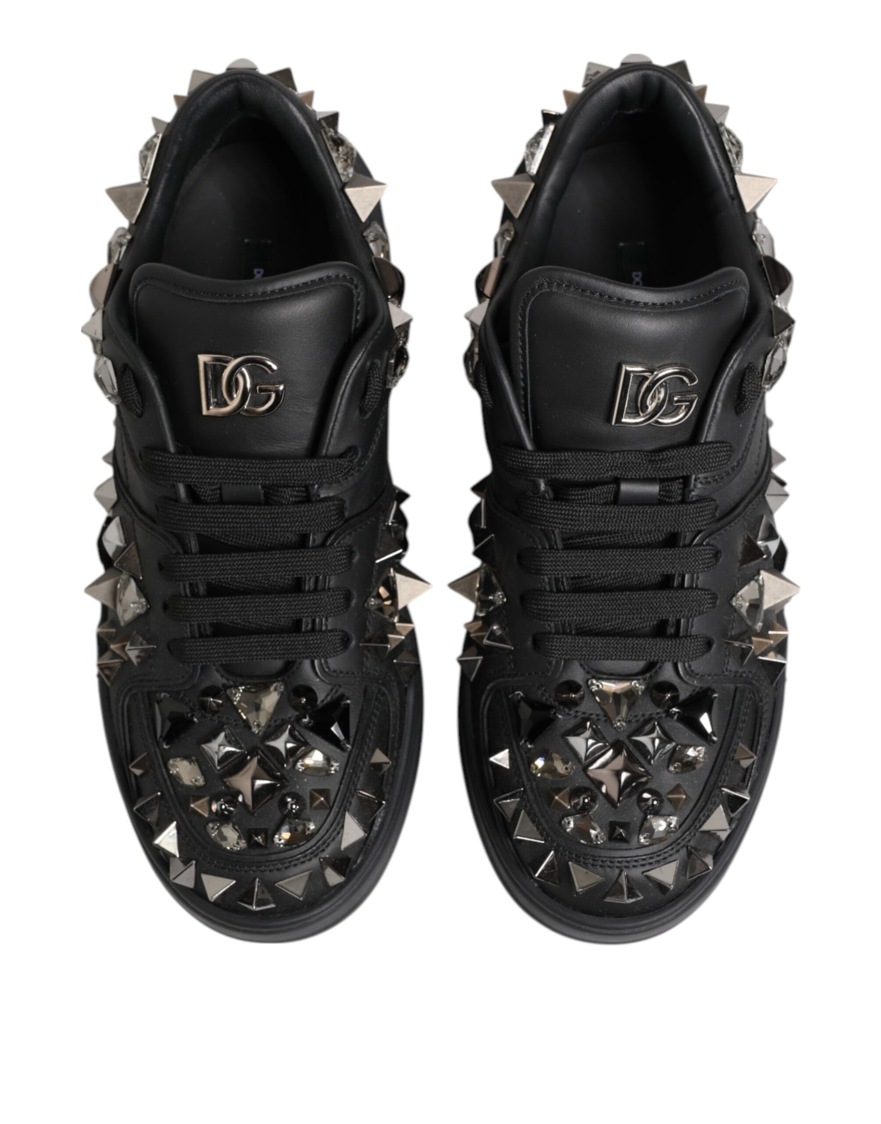 Dolce & Gabbana Black Portofino Studded Men Sneakers Shoes | Regal Royce