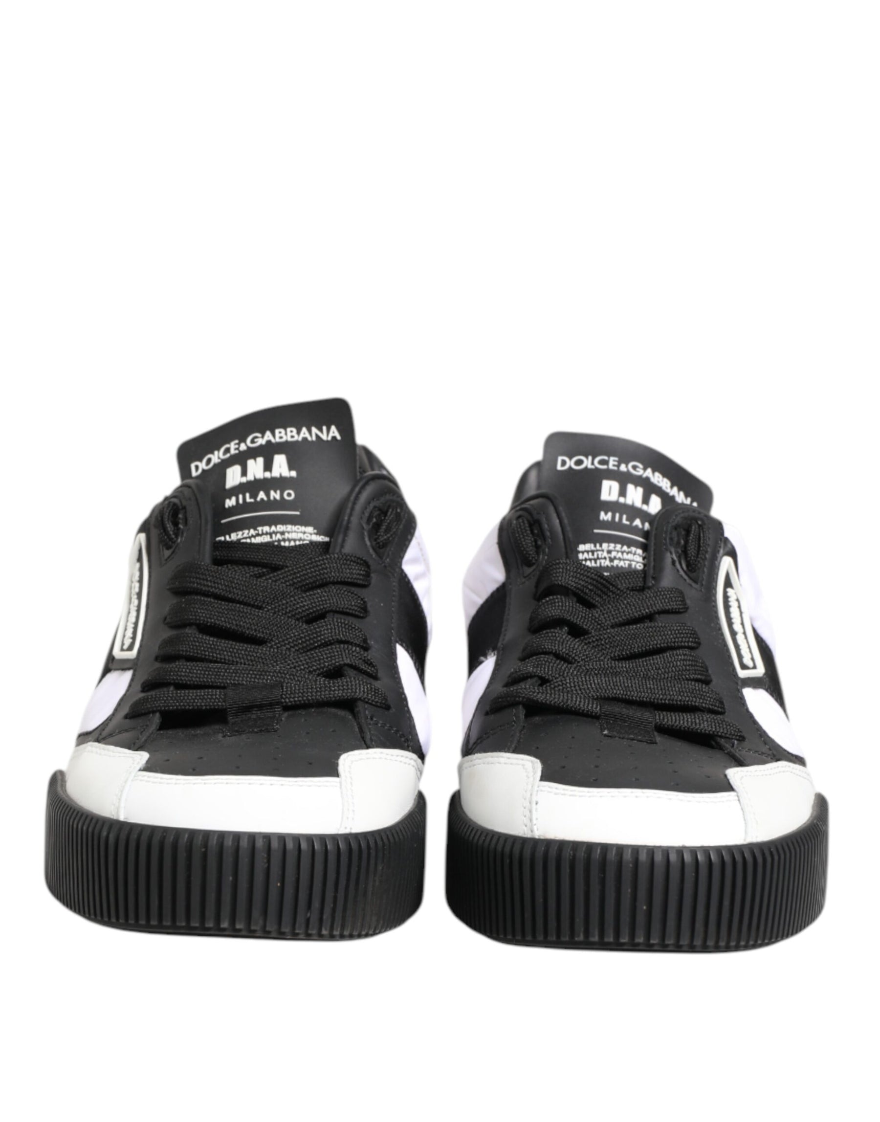 Dolce & Gabbana Black White Leather MIAMI Low Top Sneakers Shoes | Regal Royce