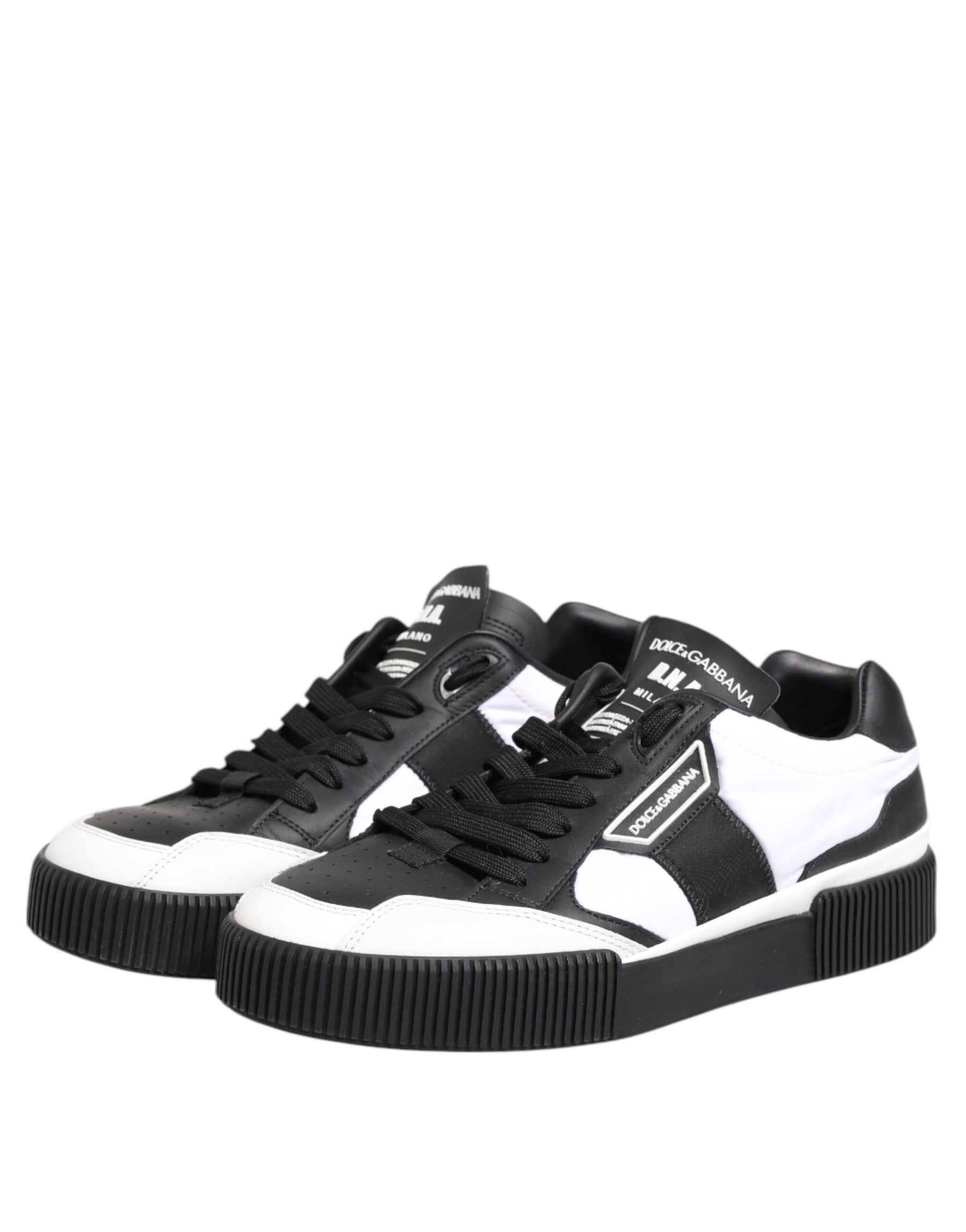 Dolce & Gabbana Black White Leather MIAMI Low Top Sneakers Shoes | Regal Royce