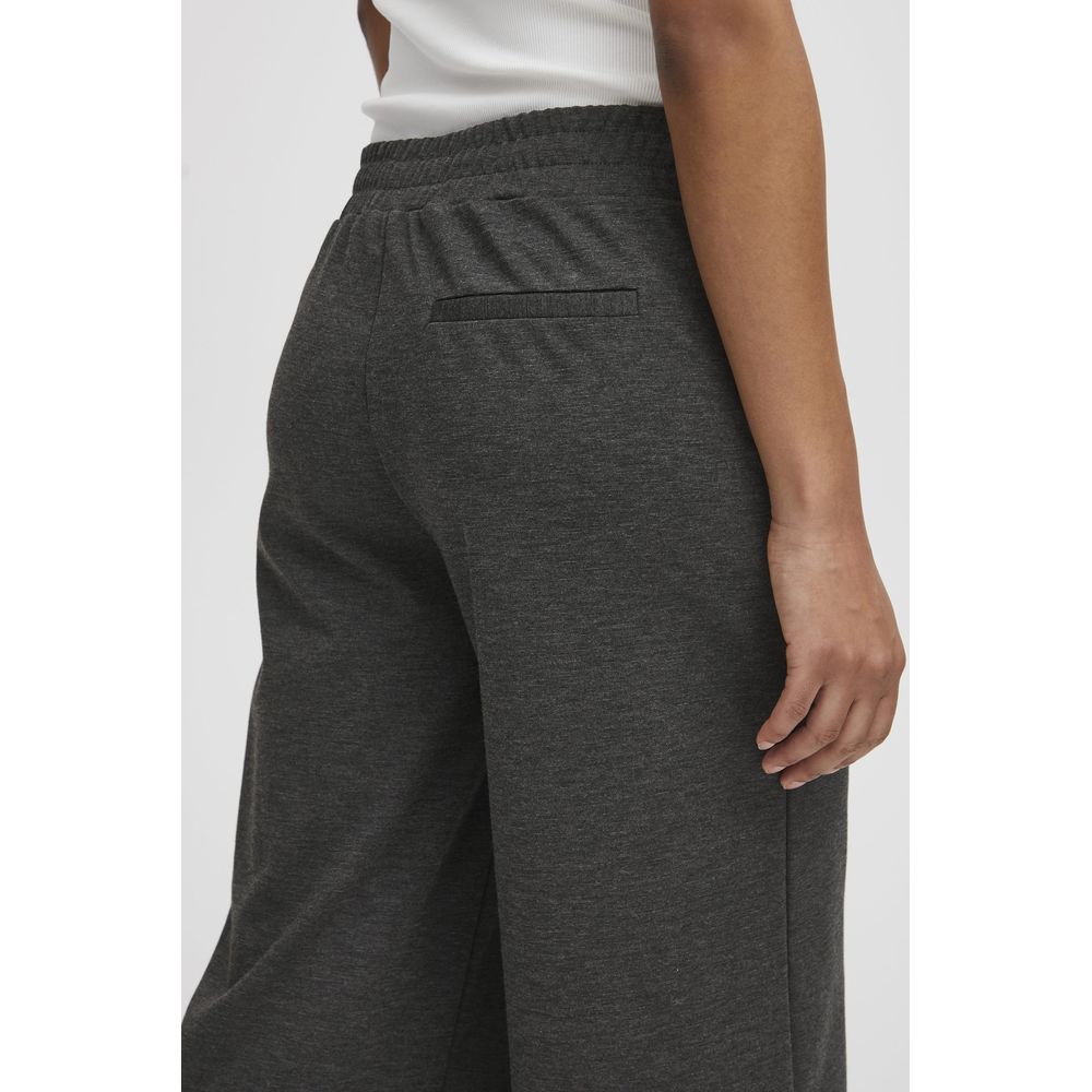 ICHI Gray Recycled Polyester Flared Pants | Regal Royce