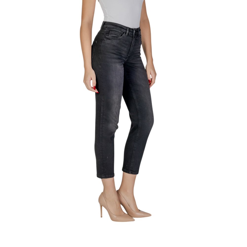 ICHI Black Cotton Mom Jeans | Regal Royce