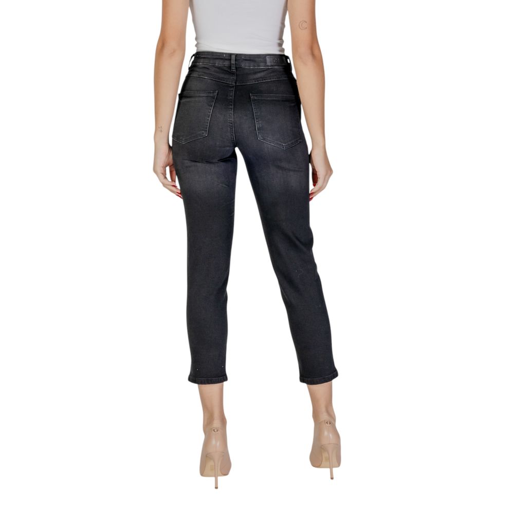 ICHI Black Cotton Mom Jeans | Regal Royce