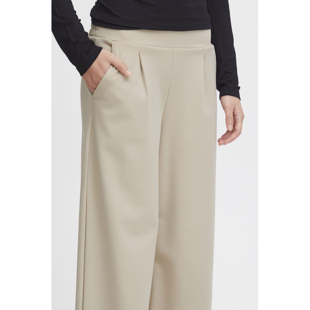 ICHI Beige Recycled Polyurethane Casual Pants | Regal Royce
